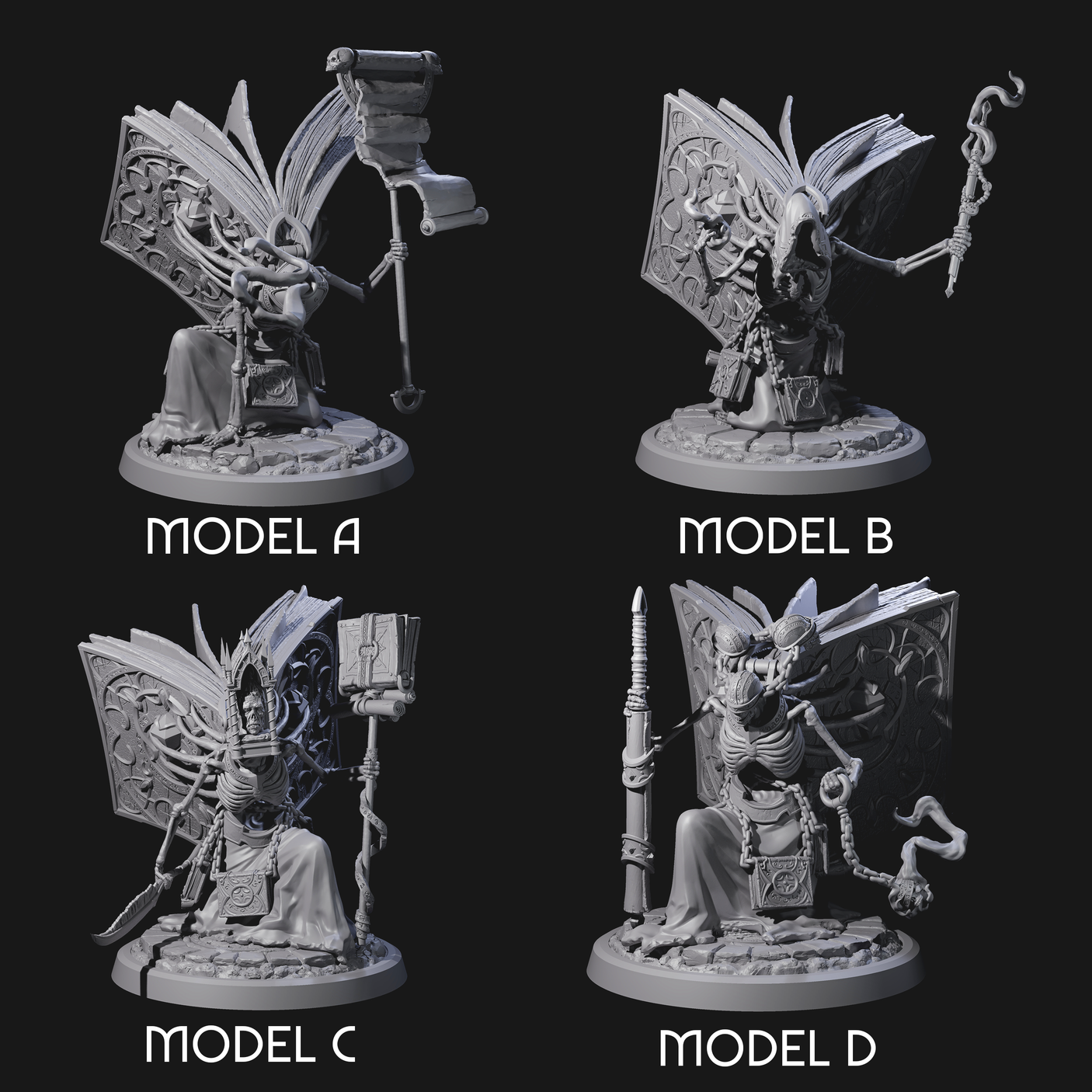 Four Librarians of the Dead Miniature for Dungeons and Dragons, Pathfinder or other TTRPGs