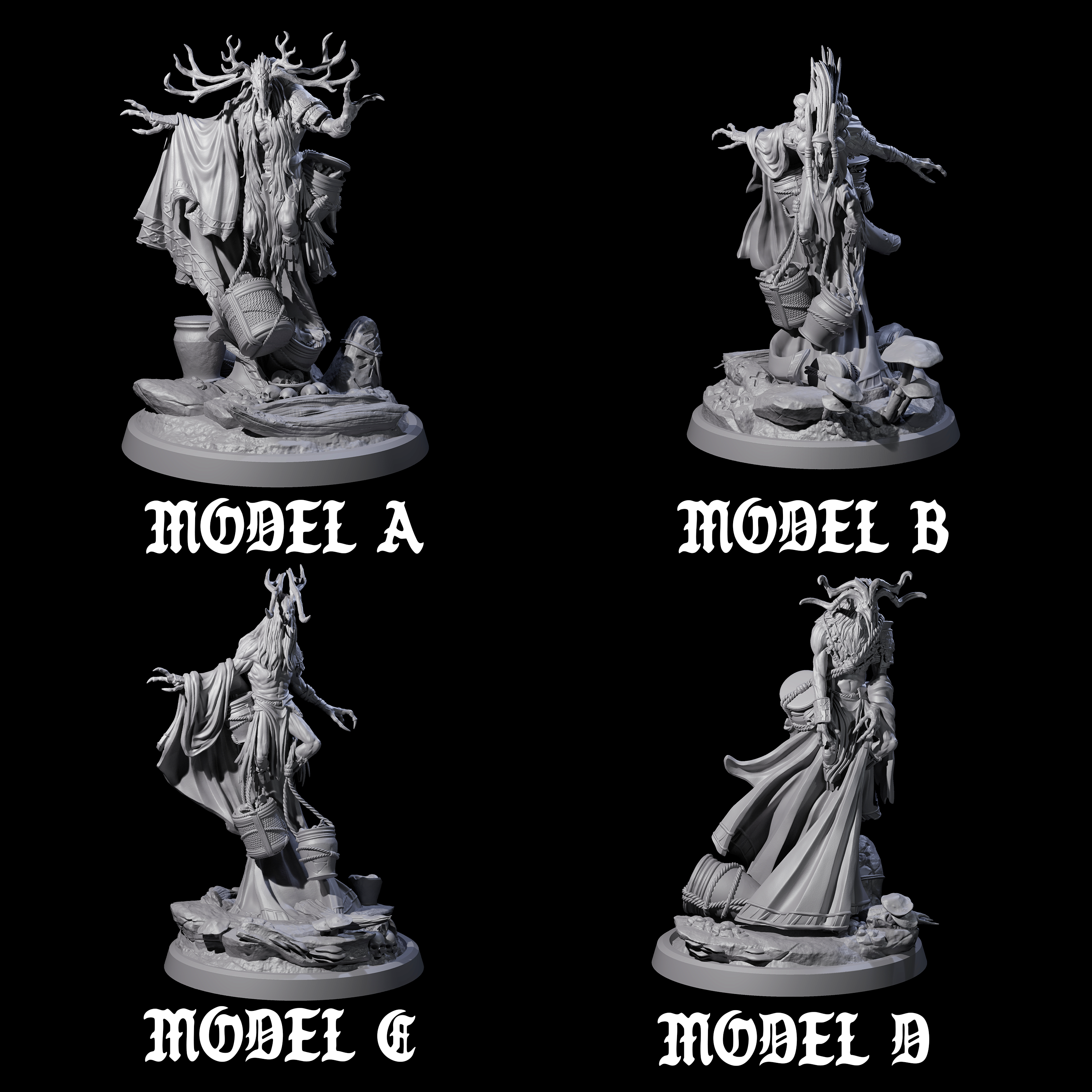 Four Looming Druids of the Blight Miniature for Dungeons and Dragons, Pathfinder or other TTRPGs