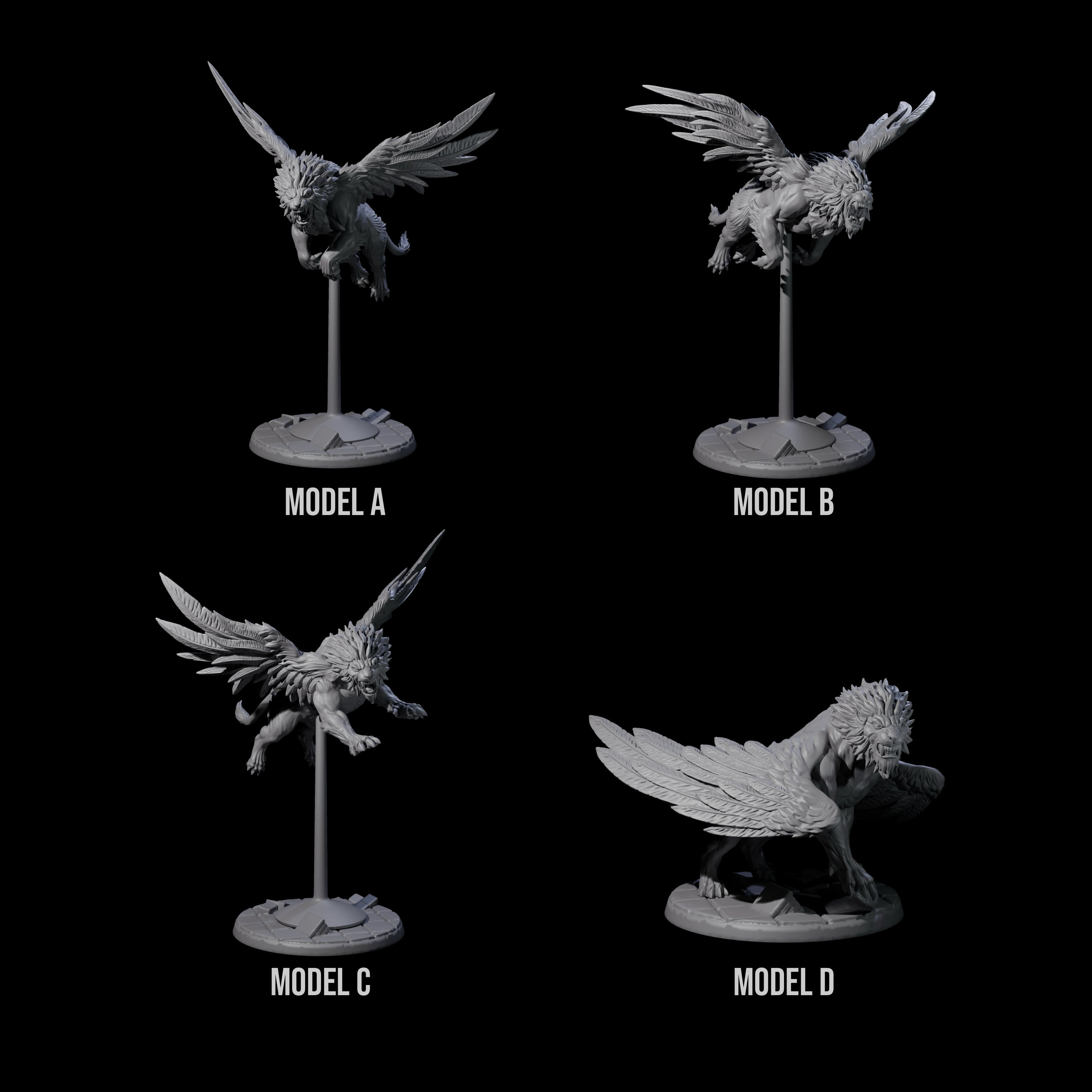 Four Majestic Winged Lions Miniature for Dungeons and Dragons, Pathfinder or other TTRPGs