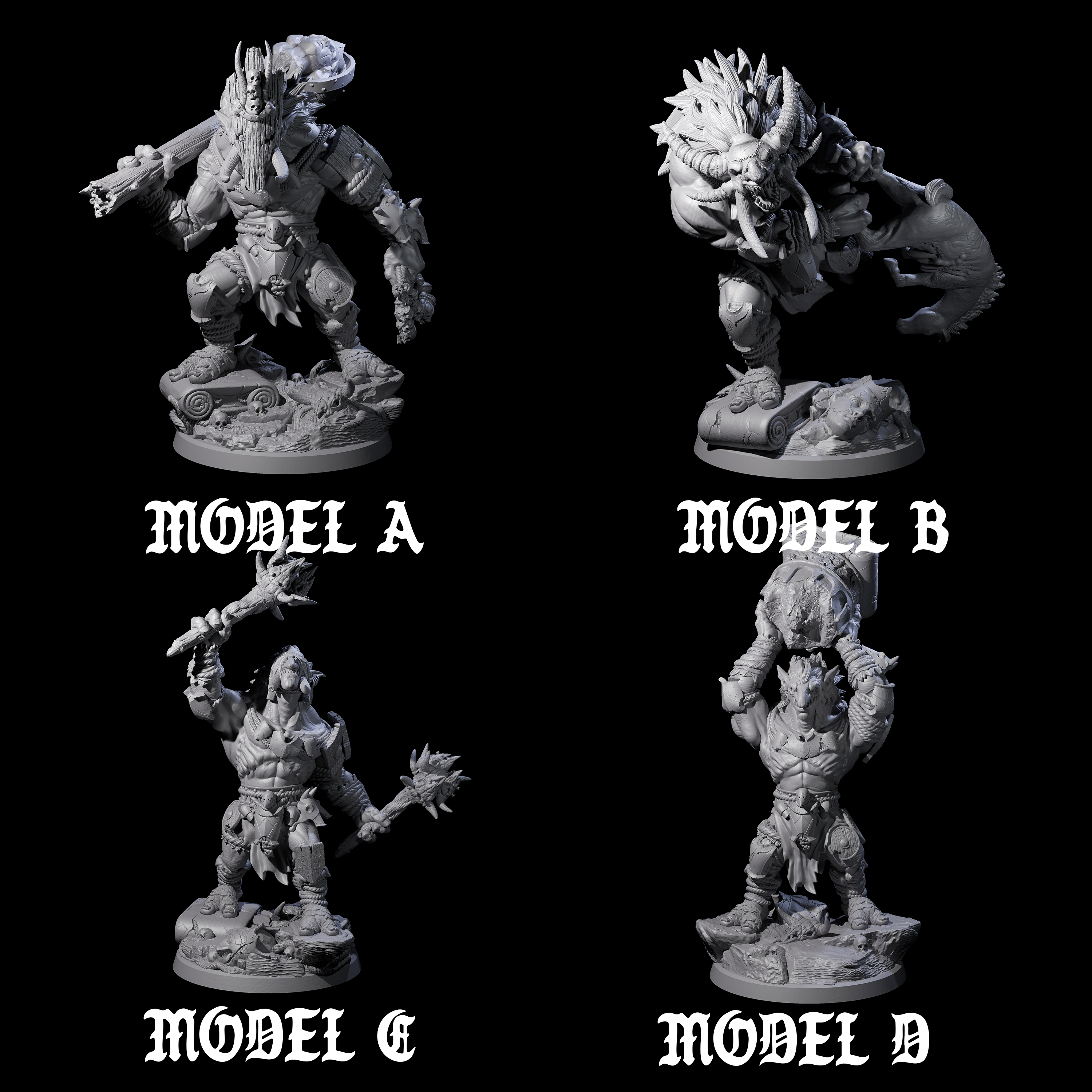 Four Masked Troll Berserkers Miniature for Dungeons and Dragons, Pathfinder or other TTRPGs