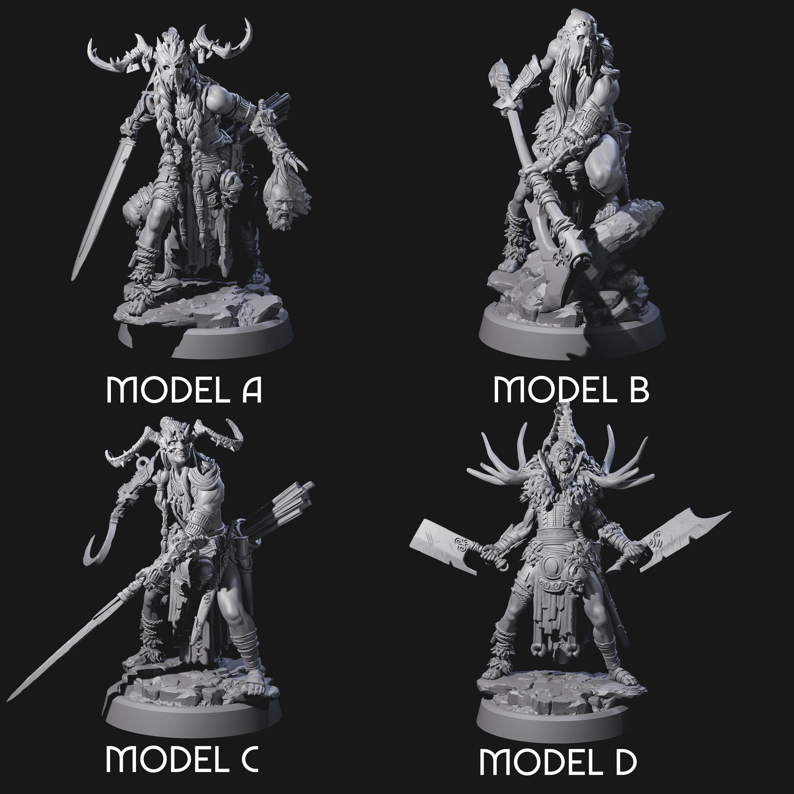 Four Men Slaying Hervors Miniature for Dungeons and Dragons, Pathfinder or other TTRPGs