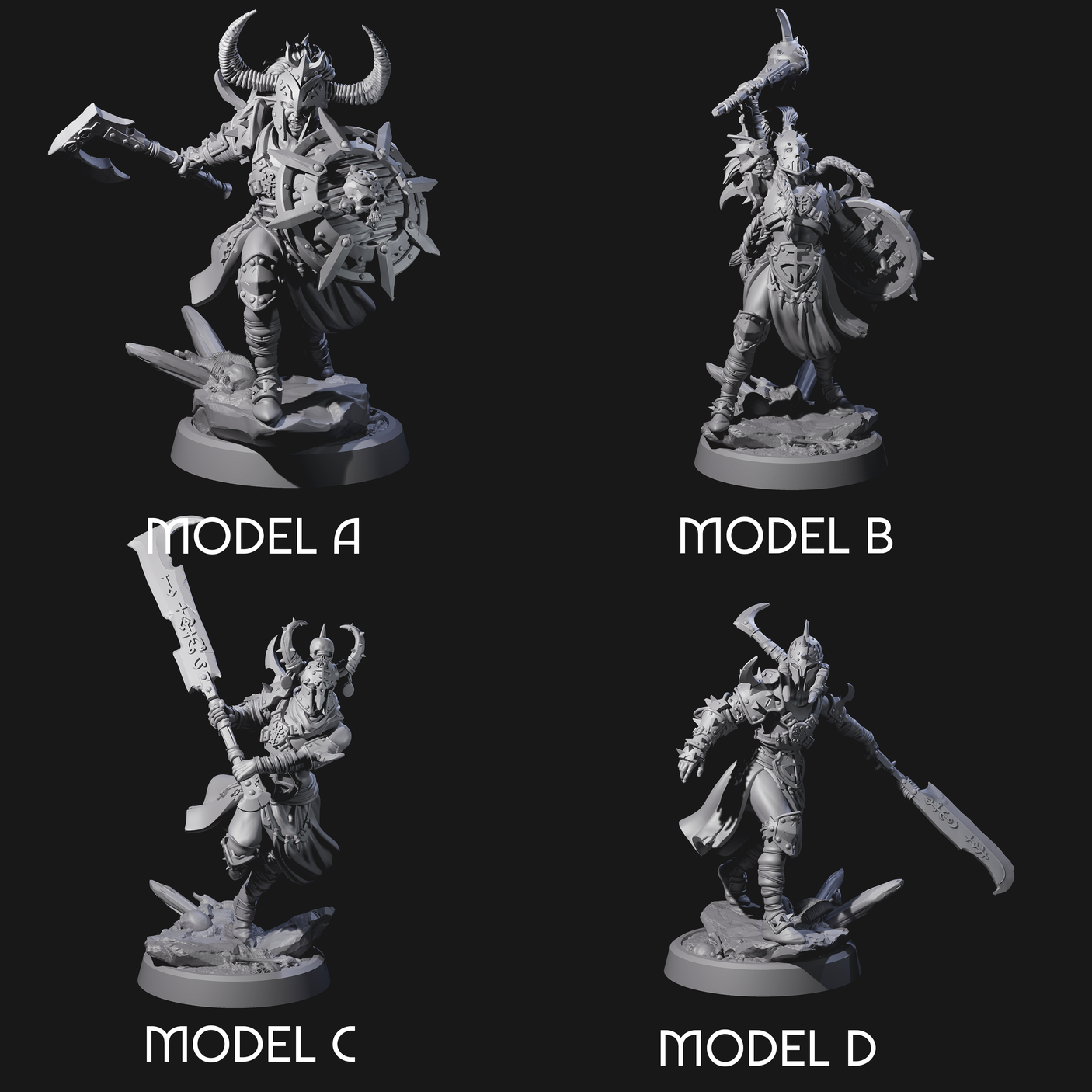 Four Menacing Shieldmaidens Miniature for Dungeons and Dragons, Pathfinder or other TTRPGs