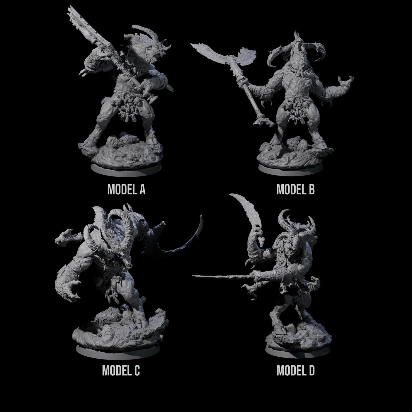 Four Moon Workshipping Minotaurs Miniature for Dungeons and Dragons, Pathfinder or other TTRPGs