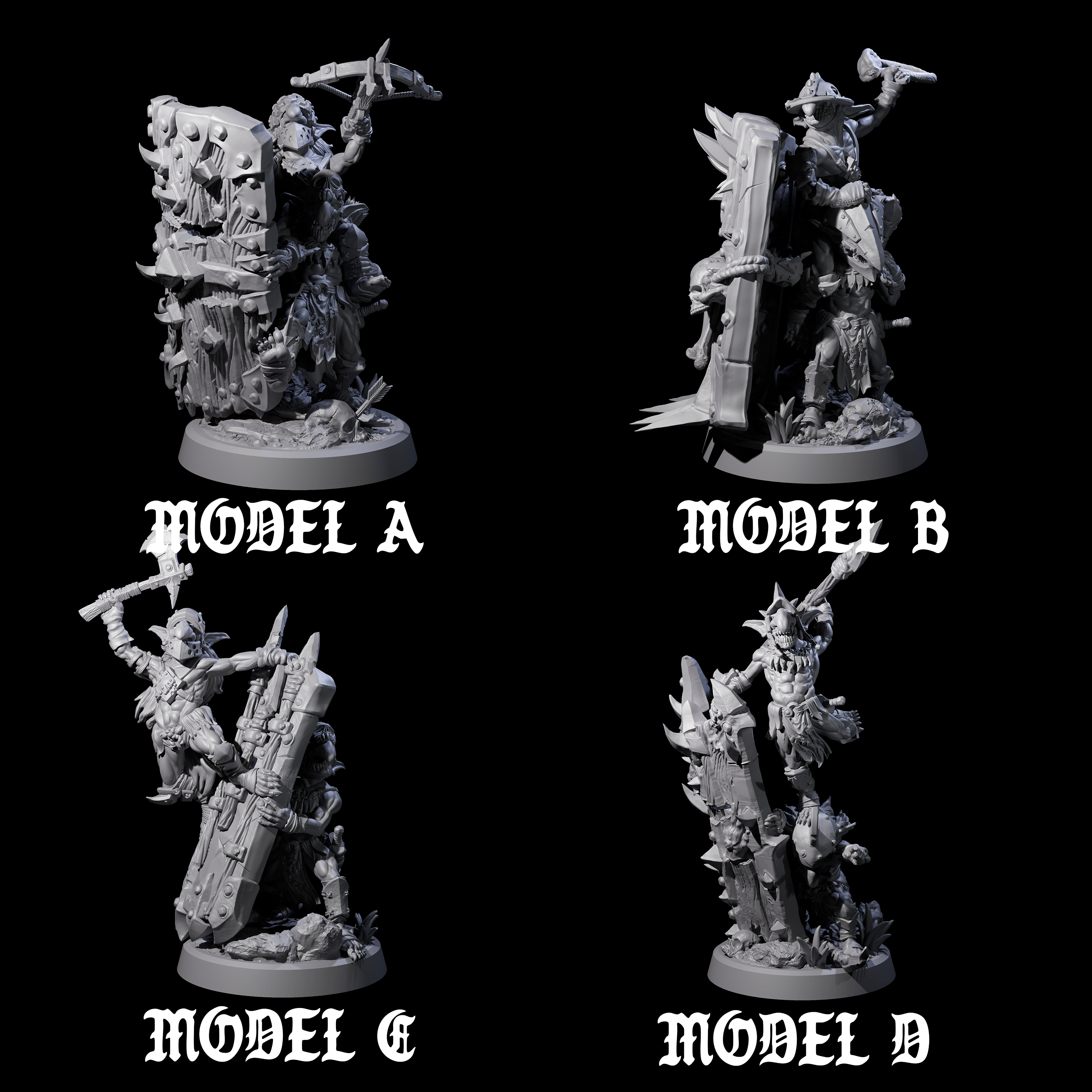 Four Piggybacking Goblin Duos Miniature for Dungeons and Dragons, Pathfinder or other TTRPGs