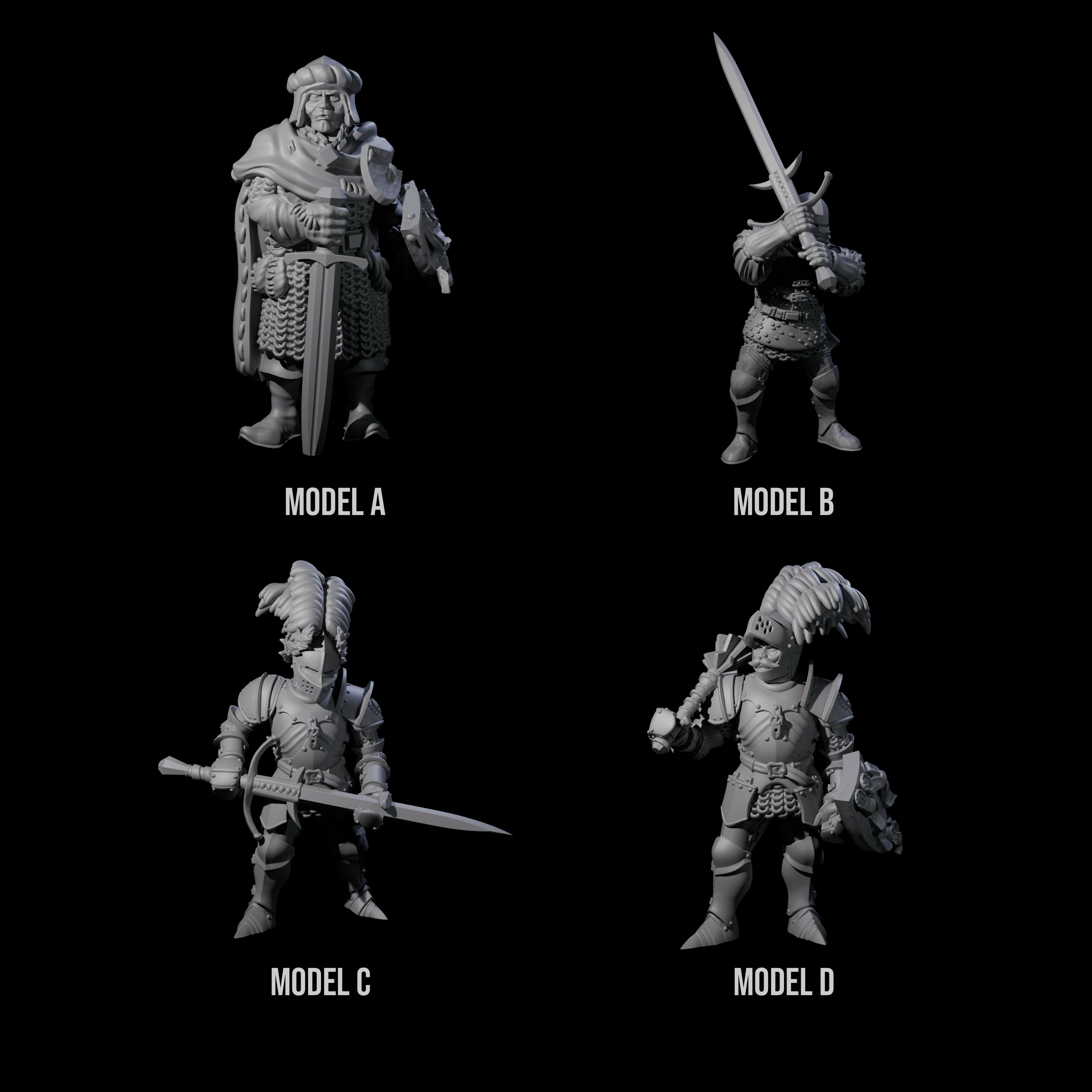 Four Pious Knights Miniature for Dungeons and Dragons, Pathfinder or other TTRPGs