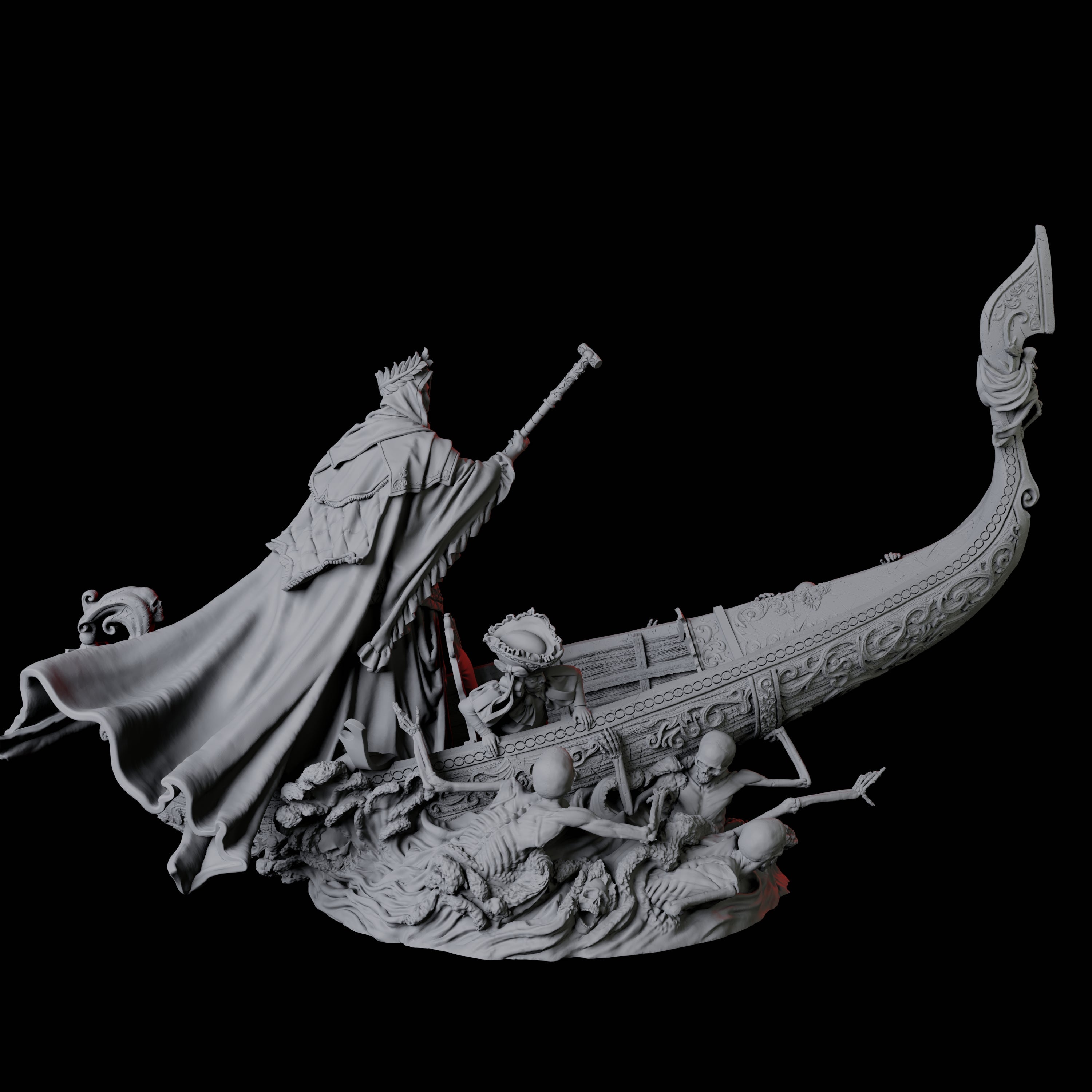 Four Punting Gondoliers of the River Styx Miniature for Dungeons and Dragons, Pathfinder or other TTRPGs