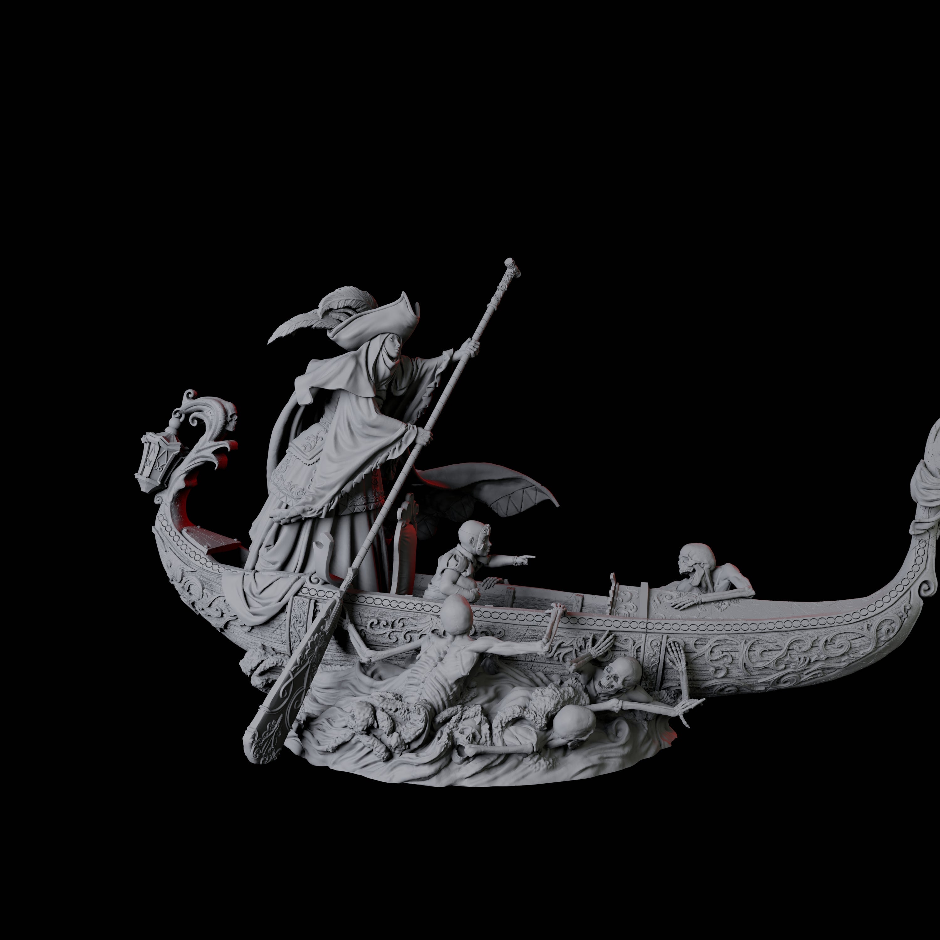 Four Punting Gondoliers of the River Styx Miniature for Dungeons and Dragons, Pathfinder or other TTRPGs