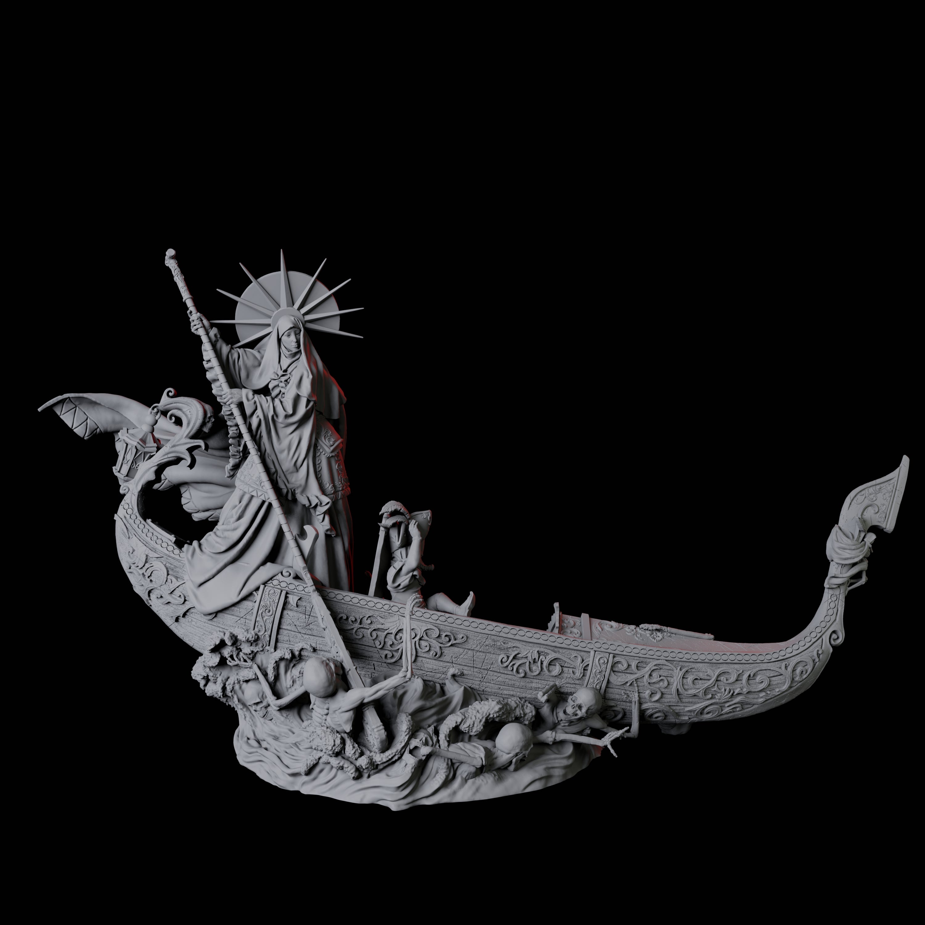 Four Punting Gondoliers of the River Styx Miniature for Dungeons and Dragons, Pathfinder or other TTRPGs