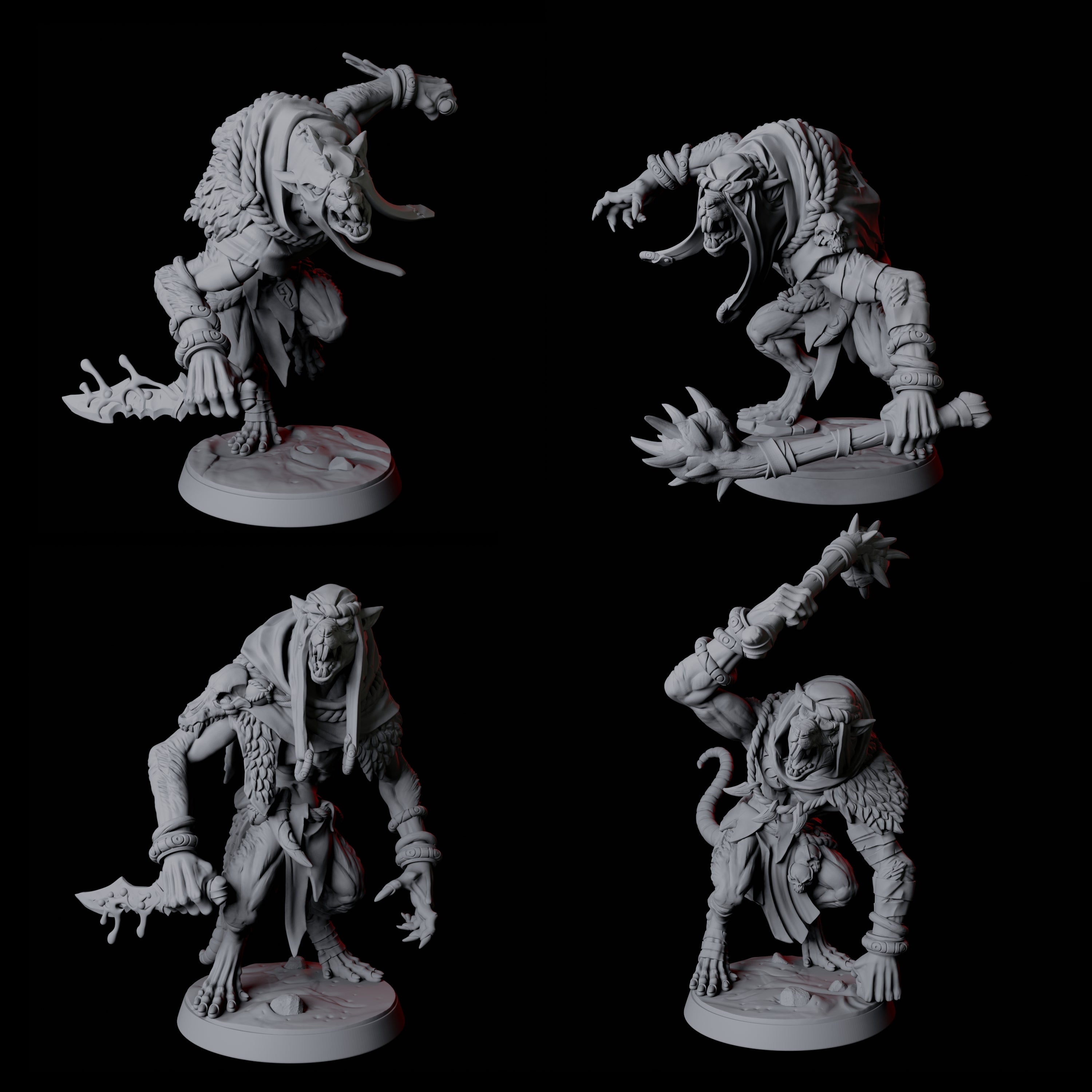 Four Ratfolk Brutes Miniature for Dungeons and Dragons, Pathfinder or other TTRPGs