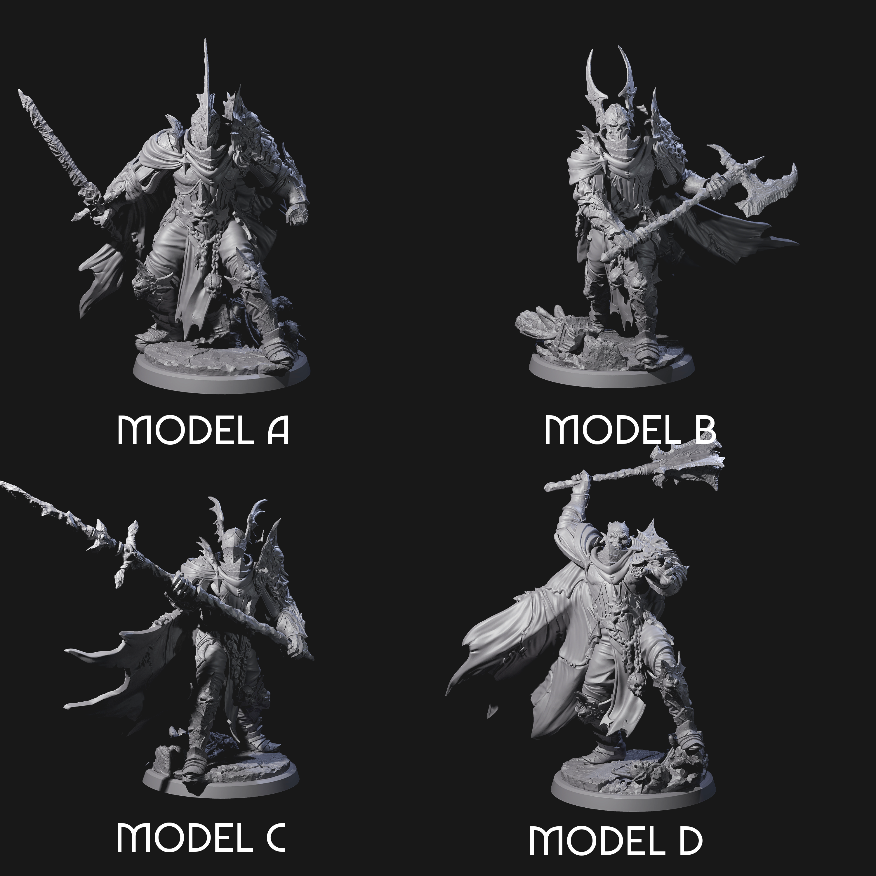 Four Risen Death Knights Miniature for Dungeons and Dragons, Pathfinder or other TTRPGs