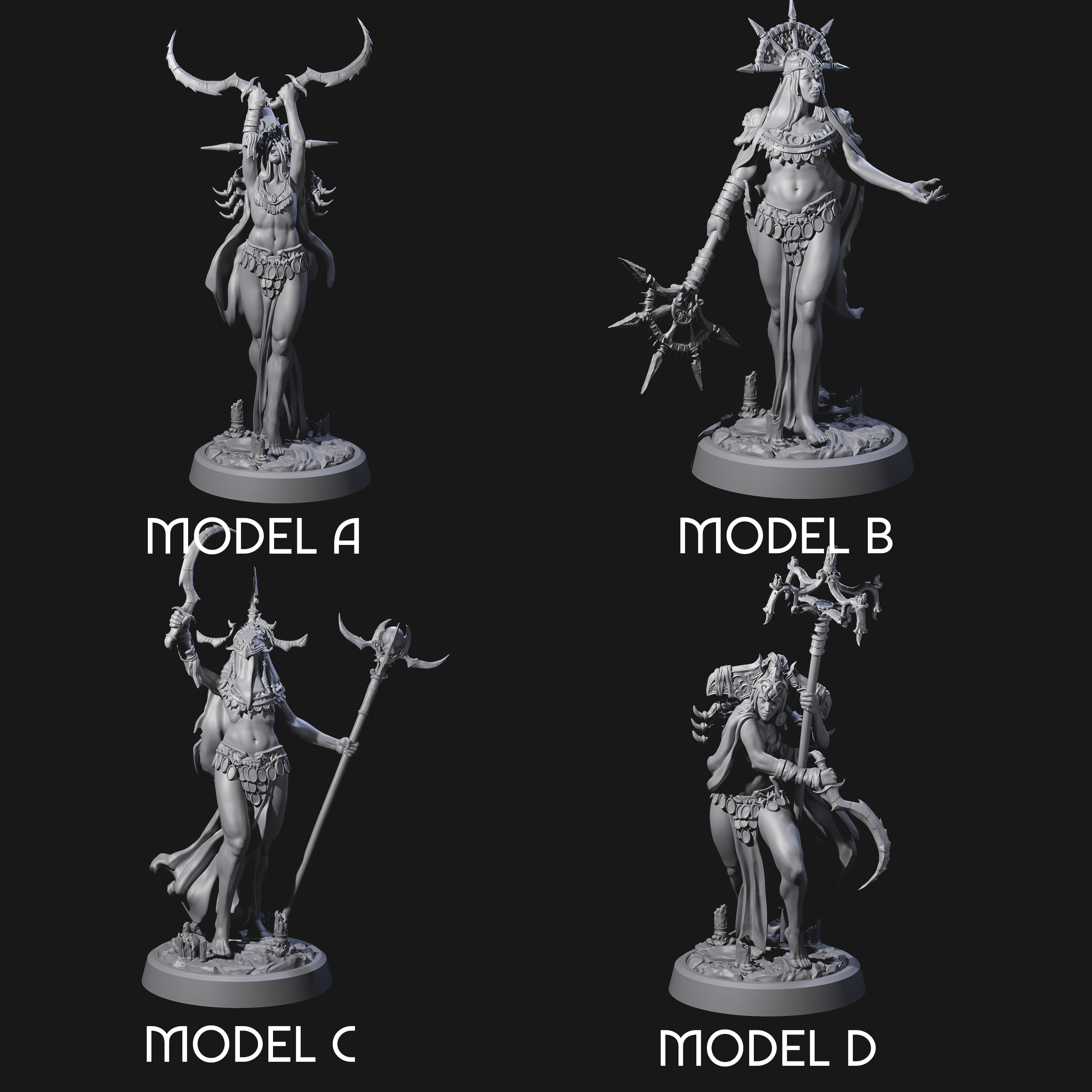 Four Ritualistic Cultists Miniature for Dungeons and Dragons, Pathfinder or other TTRPGs