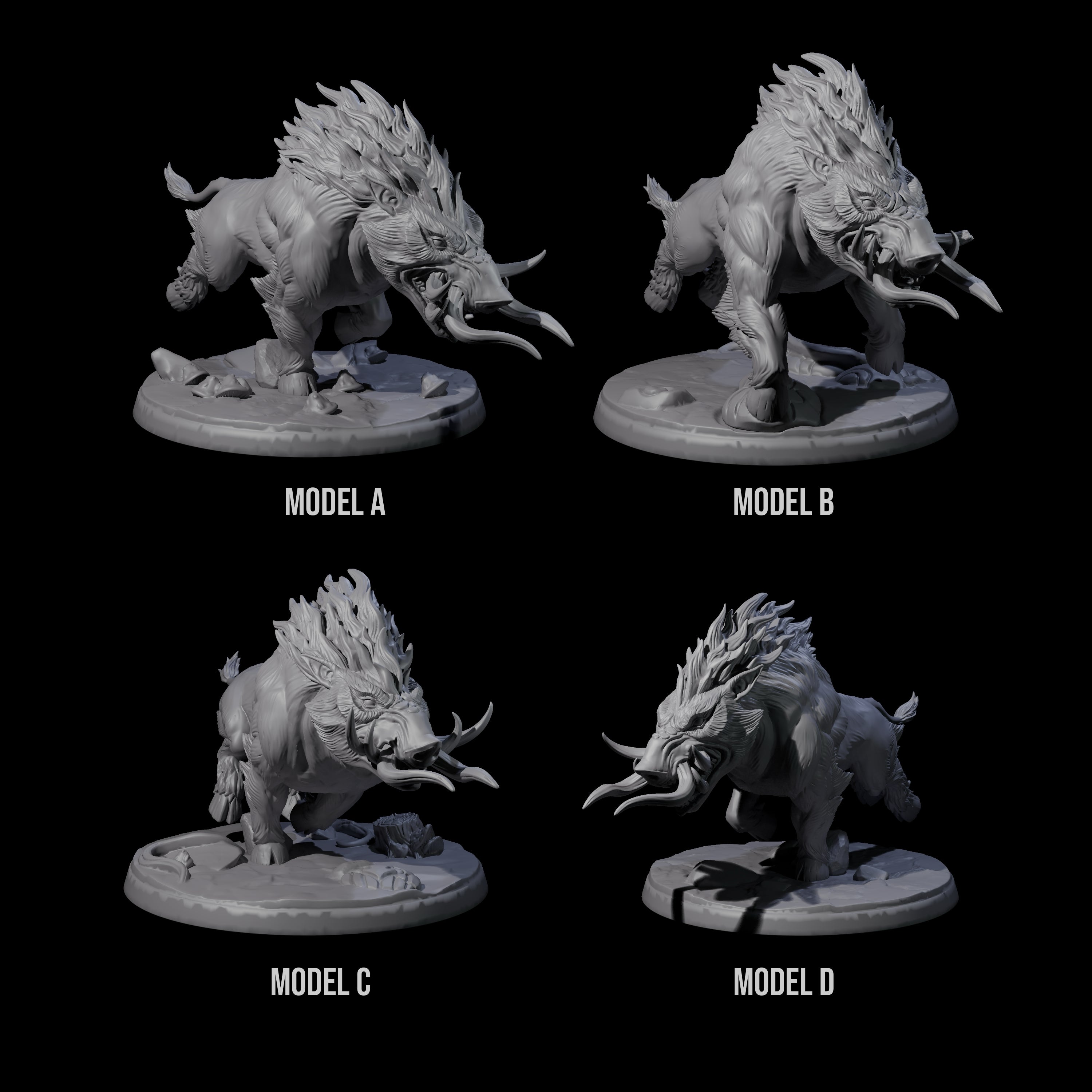 Four Roaming Giant Hogs Miniature for Dungeons and Dragons, Pathfinder or other TTRPGs
