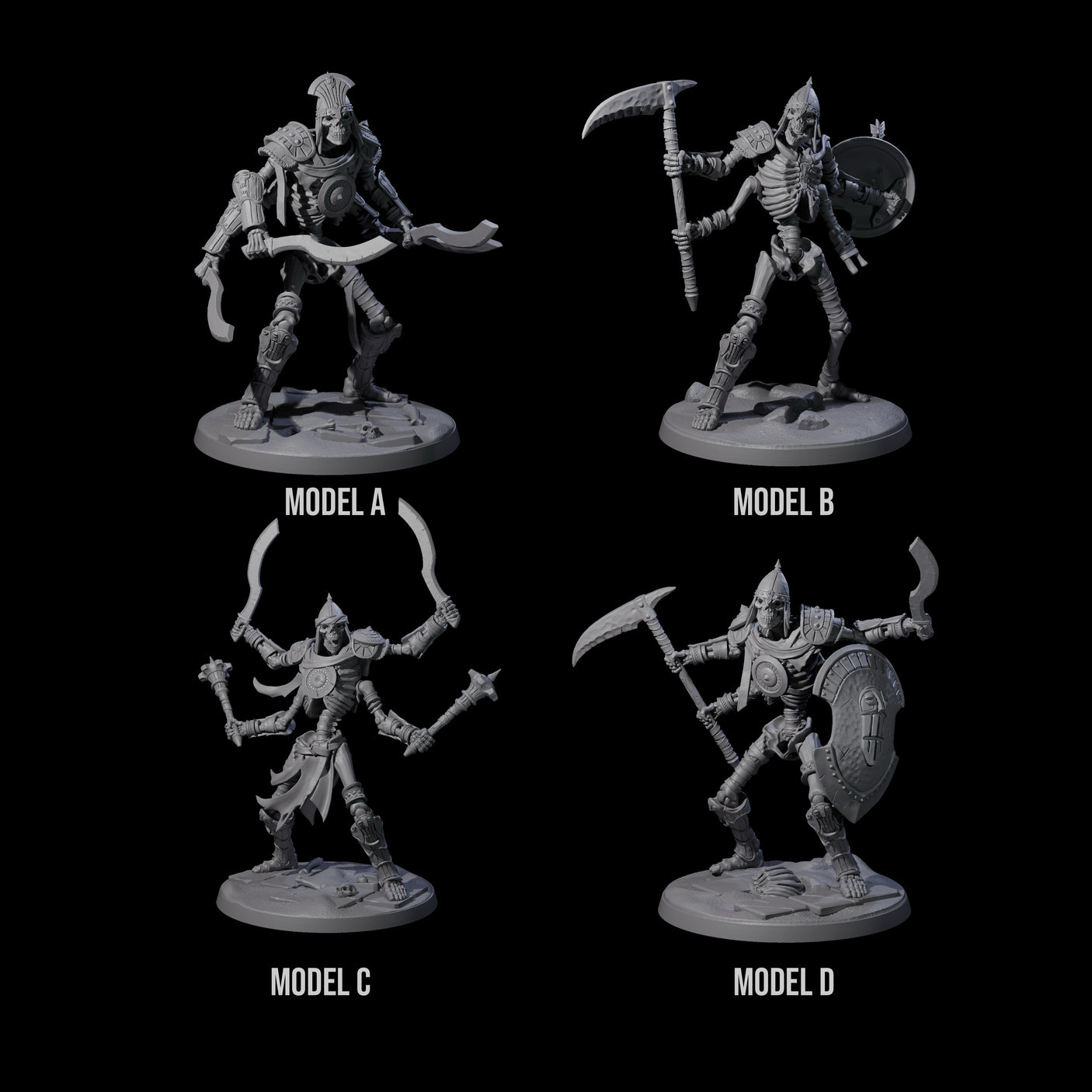 Four Roaming Skeletal Hulks Miniature for Dungeons and Dragons, Pathfinder or other TTRPGs