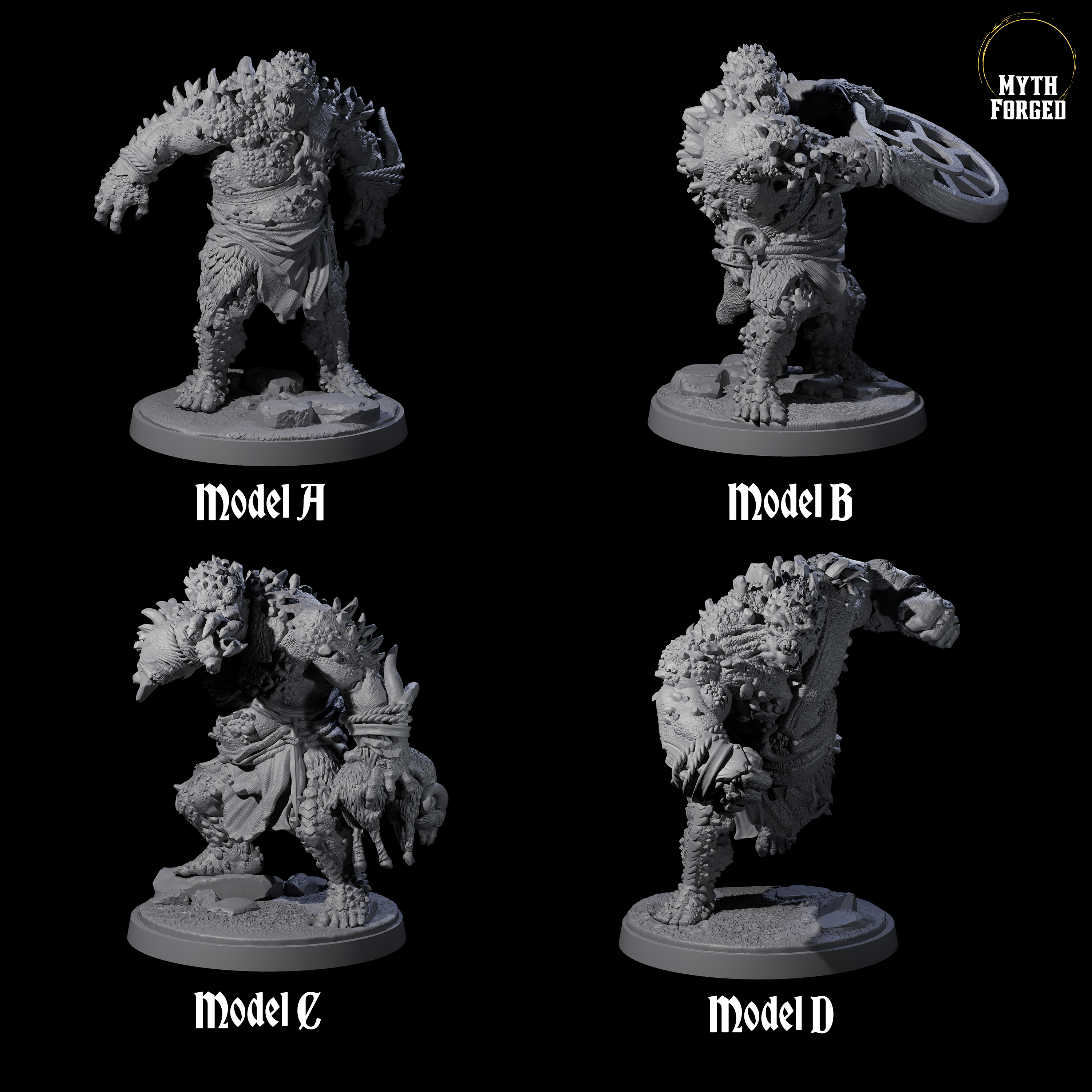Four Rocky Ogres Miniature for Dungeons and Dragons, Pathfinder or other TTRPGs