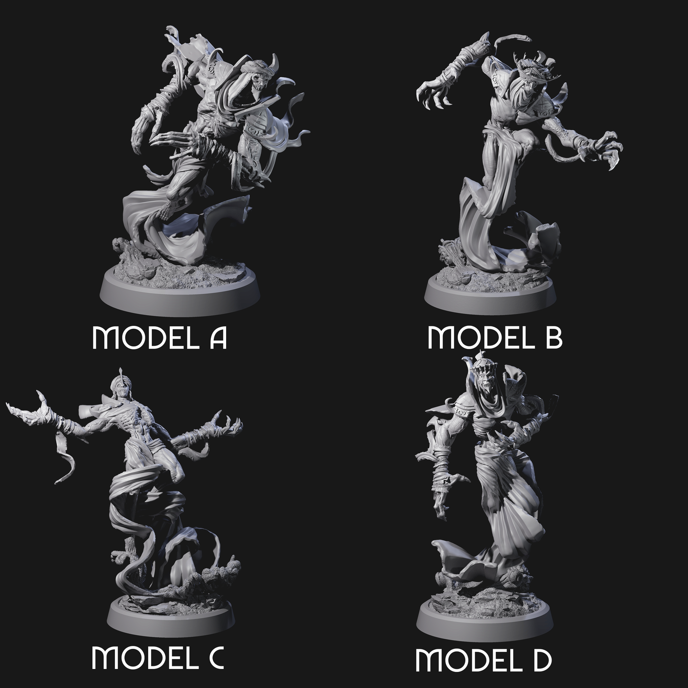 Four Sandy Wraith Lords Miniature for Dungeons and Dragons, Pathfinder or other TTRPGs