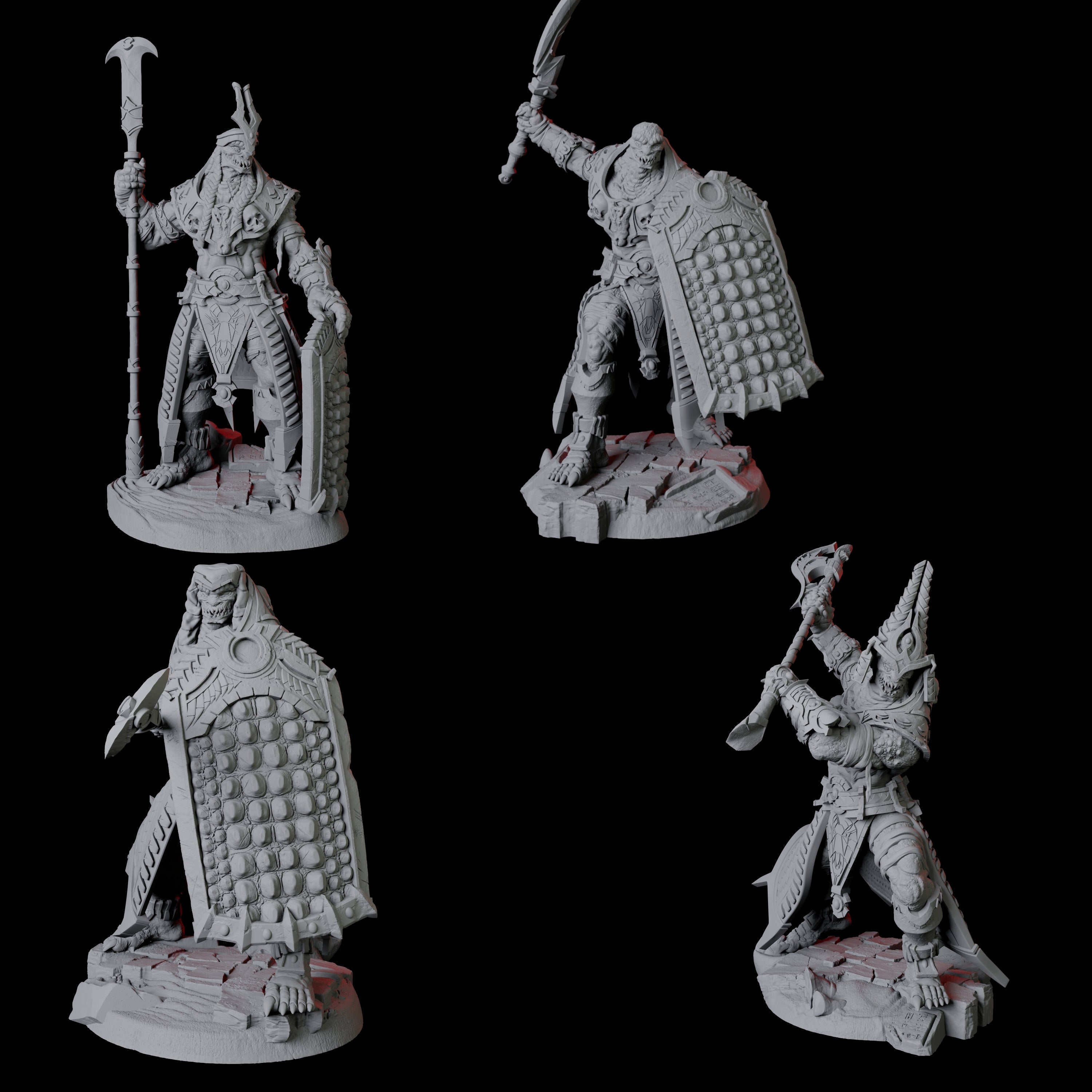Four Saurian War Priests Miniature for Dungeons and Dragons, Pathfinder or other TTRPGs