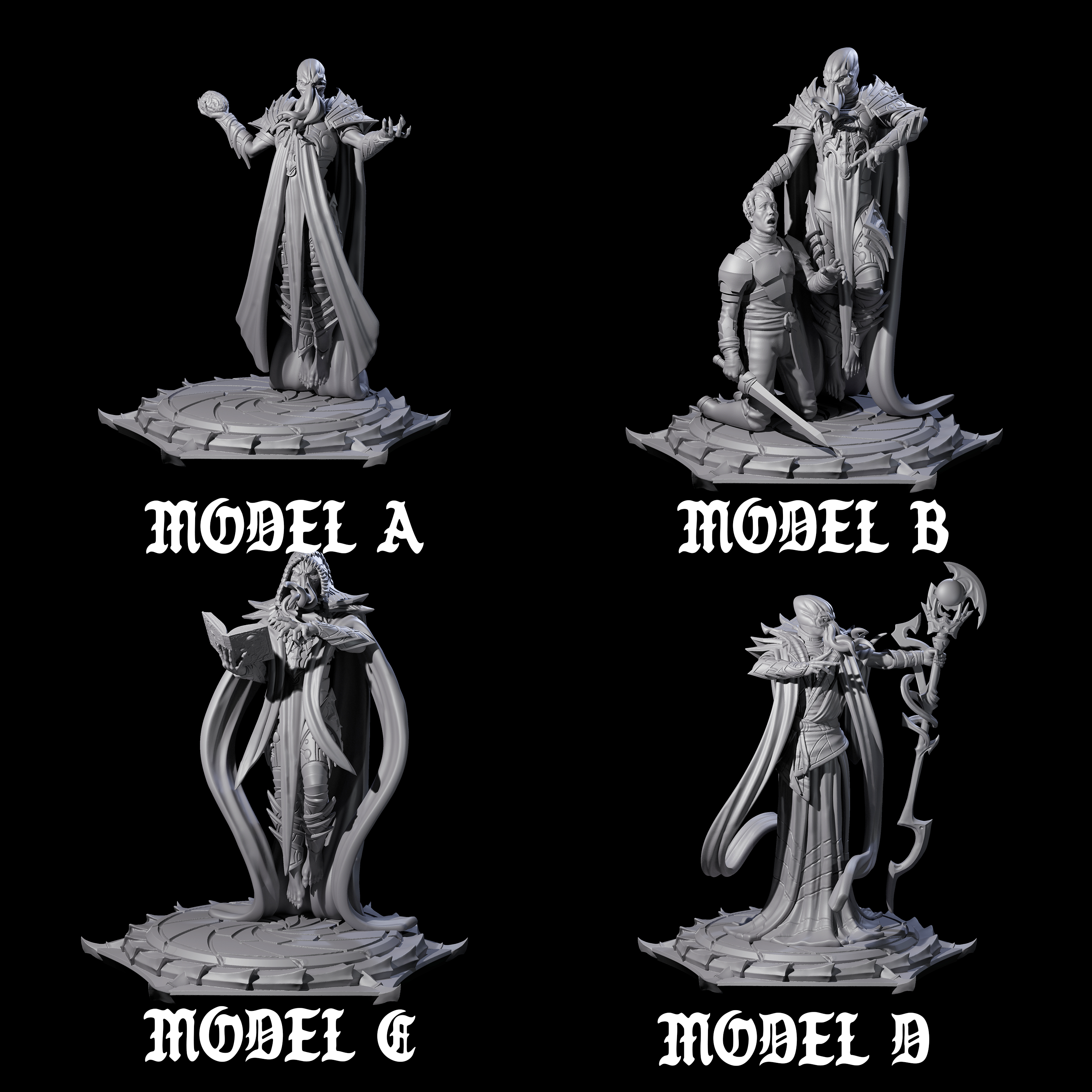 Four Scheming Mind Flayer Sorcerers Miniature for Dungeons and Dragons, Pathfinder or other TTRPGs