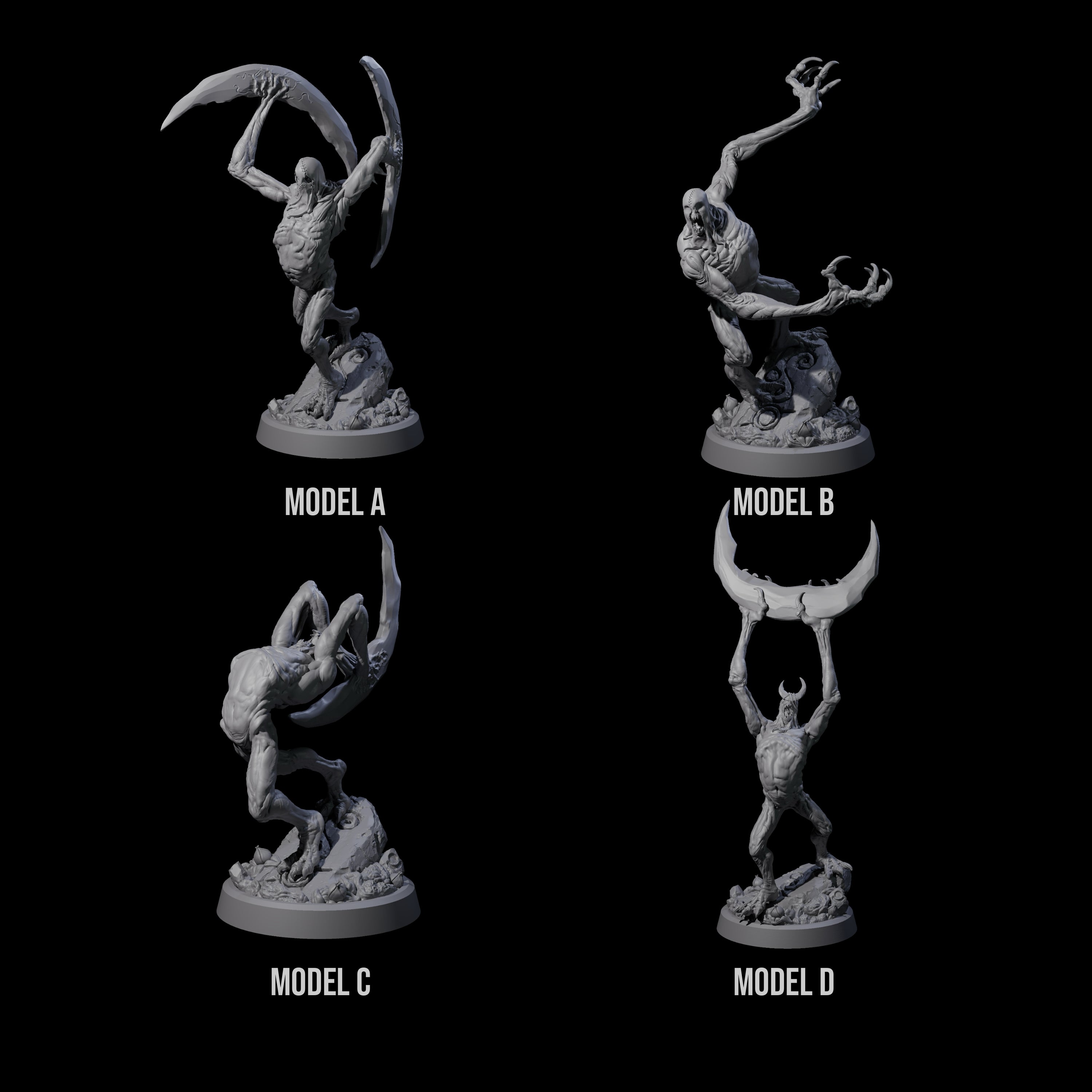 Four Scythe Wielding Velstracs Miniature for Dungeons and Dragons, Pathfinder or other TTRPGs
