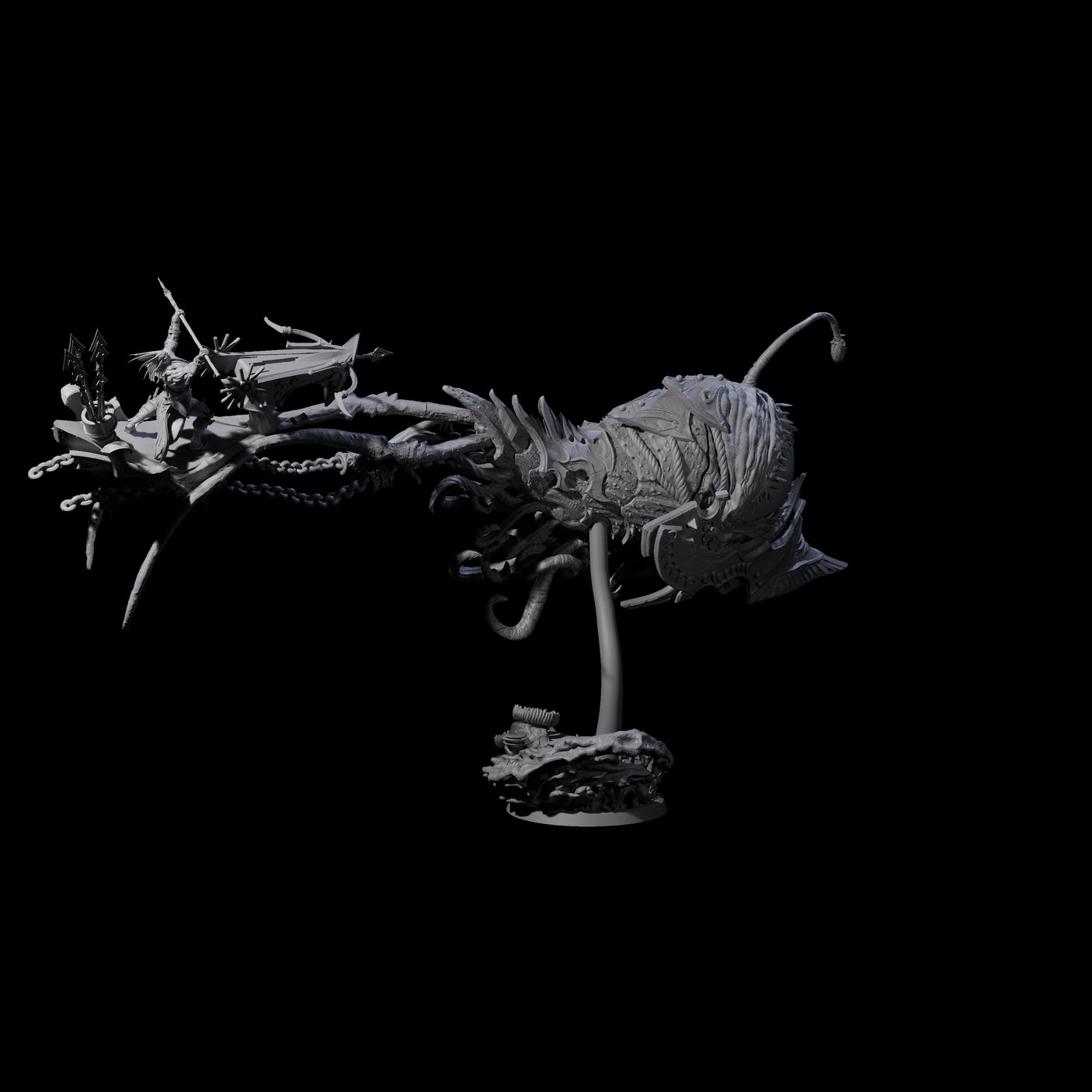 Four Sea Elves Piloting an Abyssal Lanternfish Miniature for Dungeons and Dragons, Pathfinder or other TTRPGs