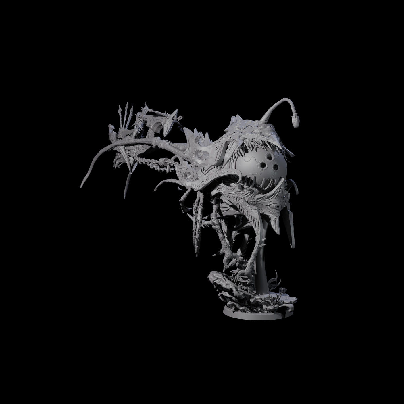 Four Sea Elves Piloting an Abyssal Lanternfish Miniature for Dungeons and Dragons, Pathfinder or other TTRPGs