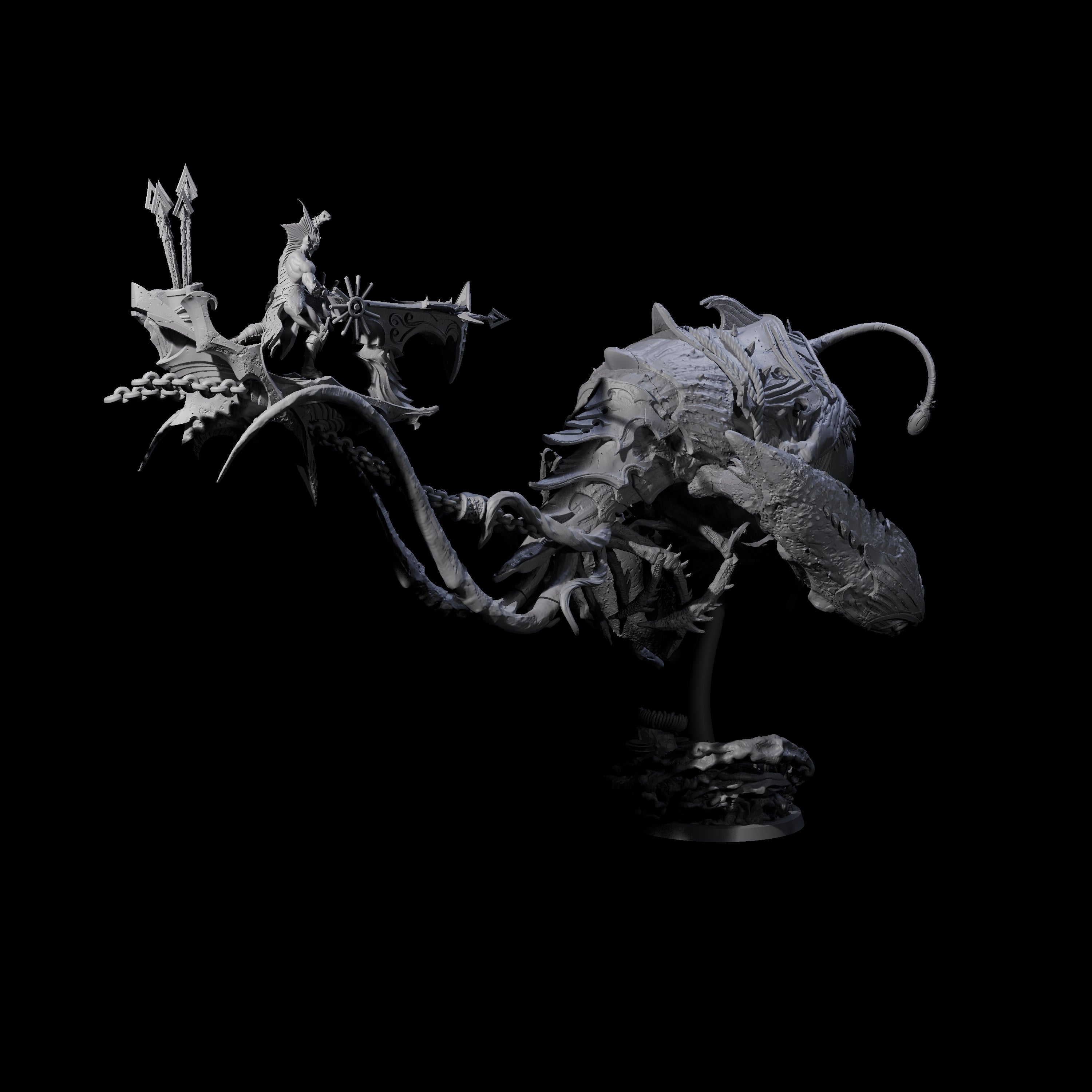 Four Sea Elves Piloting an Abyssal Lanternfish Miniature for Dungeons and Dragons, Pathfinder or other TTRPGs