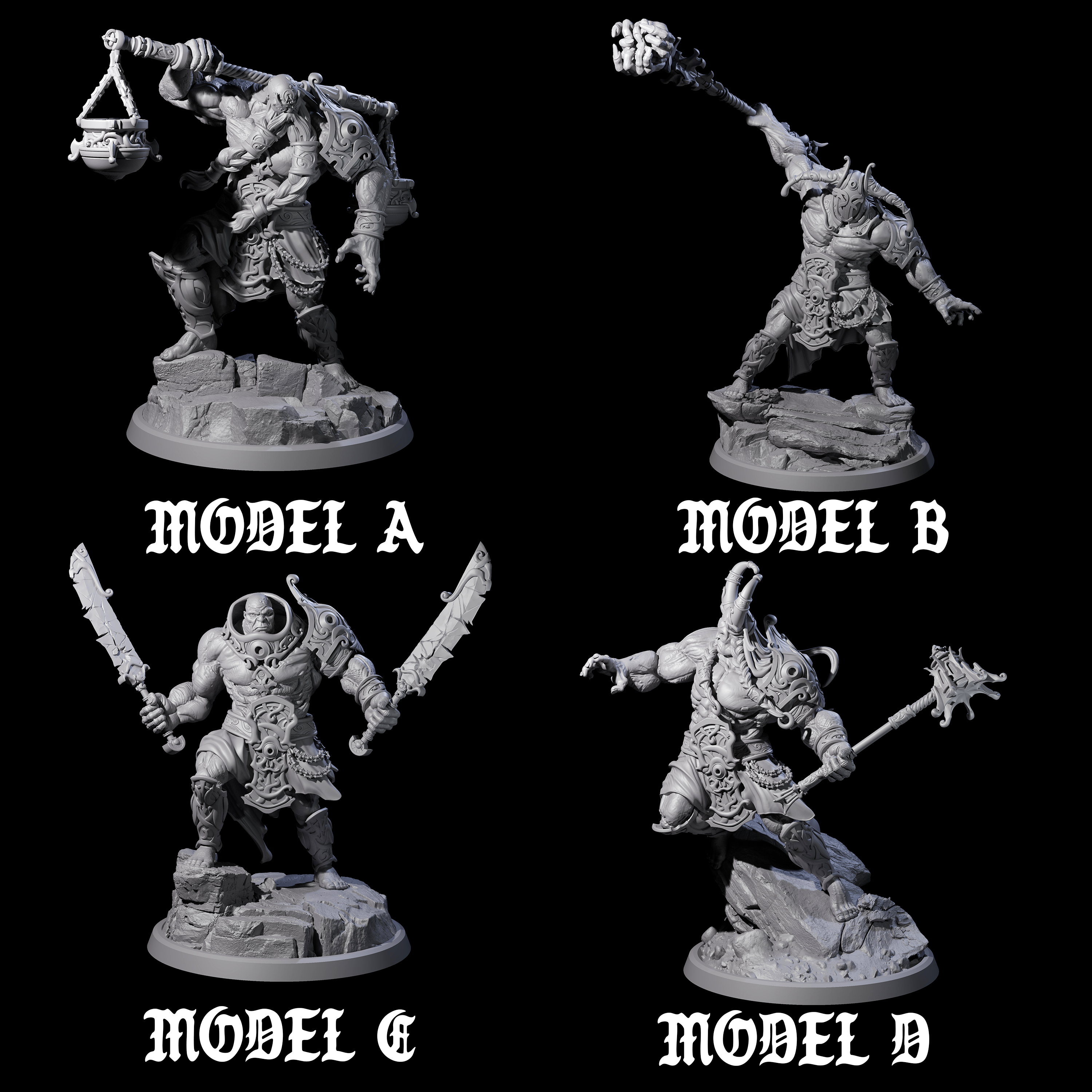 Four Sea Giant Sentinals Miniature for Dungeons and Dragons, Pathfinder or other TTRPGs