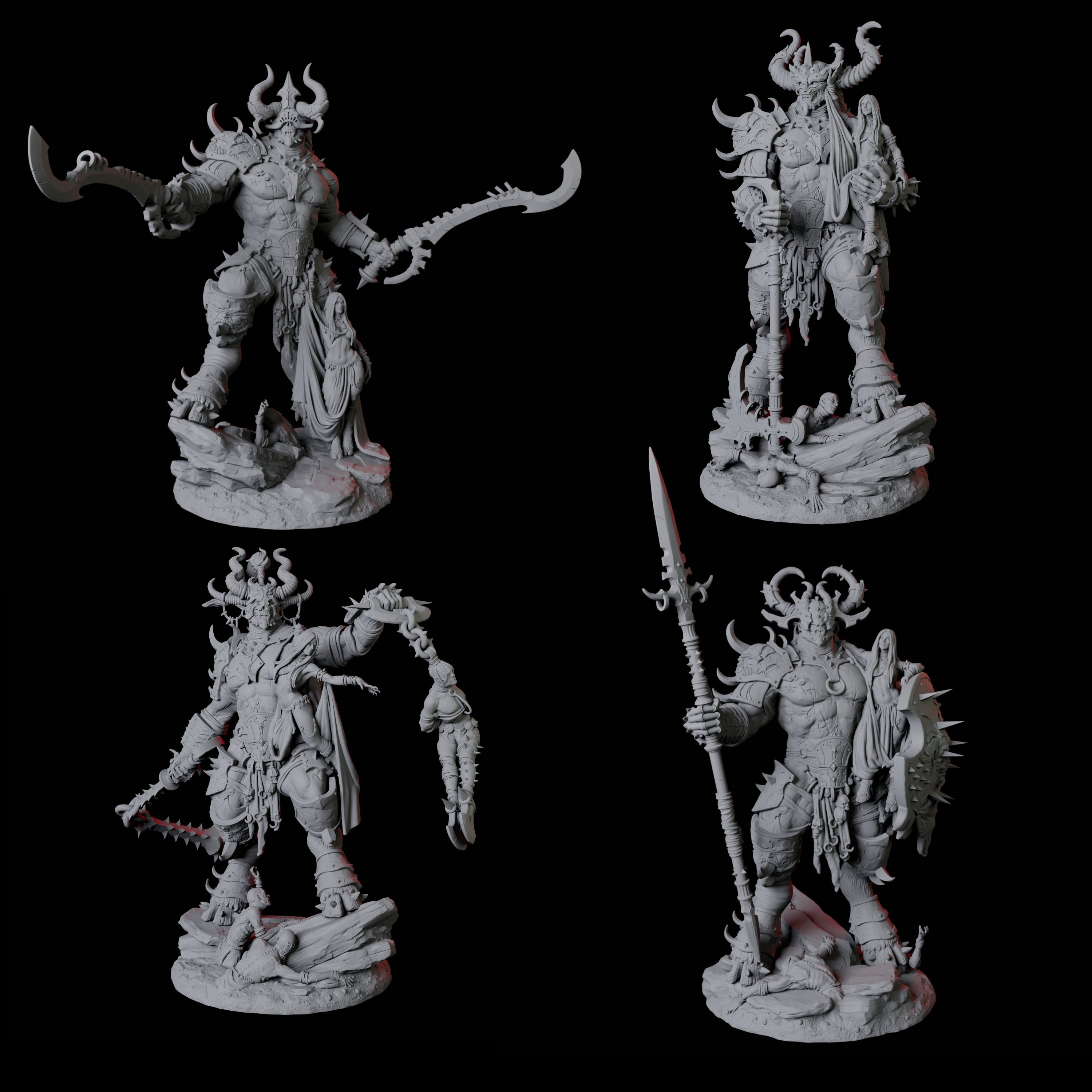 Four Seduced Bearded Devil Champions Miniature for Dungeons and Dragons, Pathfinder or other TTRPGs