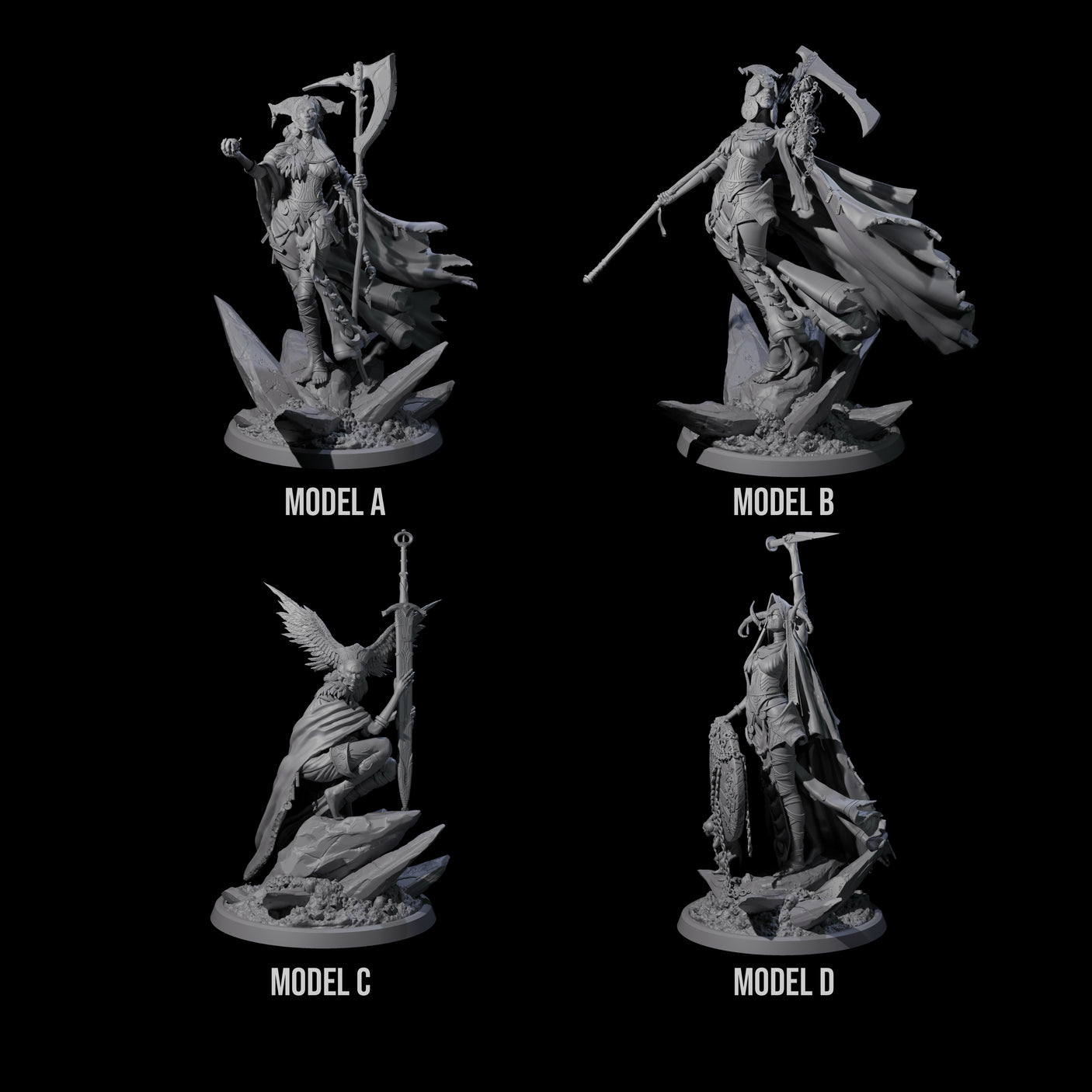 Four Serene Priestesses Of Death Miniature for Dungeons and Dragons, Pathfinder or other TTRPGs