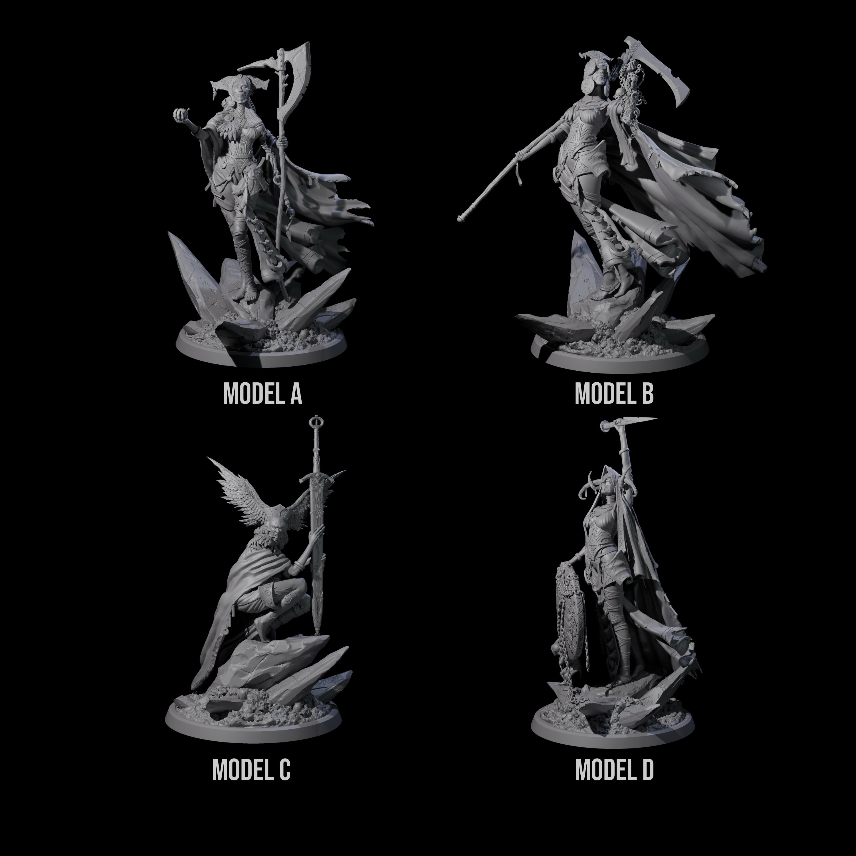 Four Serene Priestesses Of Death Miniature for Dungeons and Dragons, Pathfinder or other TTRPGs