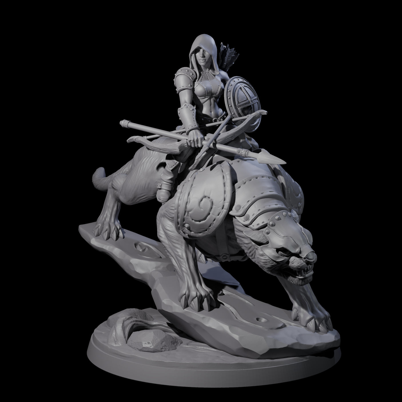 Four Shadowy Assassin Sisters riding Panthers Miniature for Dungeons and Dragons, Pathfinder or other TTRPGs