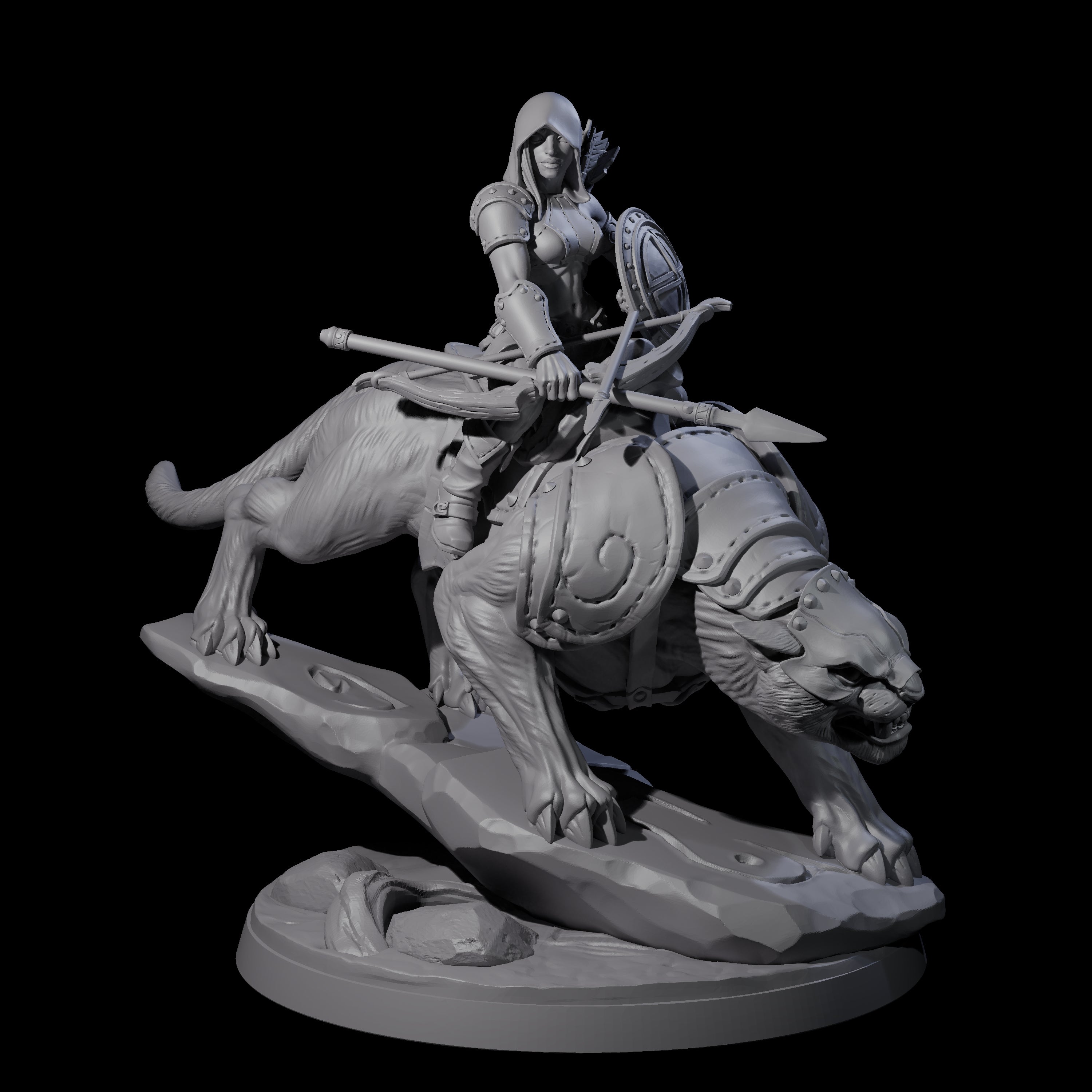 Four Shadowy Assassin Sisters riding Panthers Miniature for Dungeons and Dragons, Pathfinder or other TTRPGs