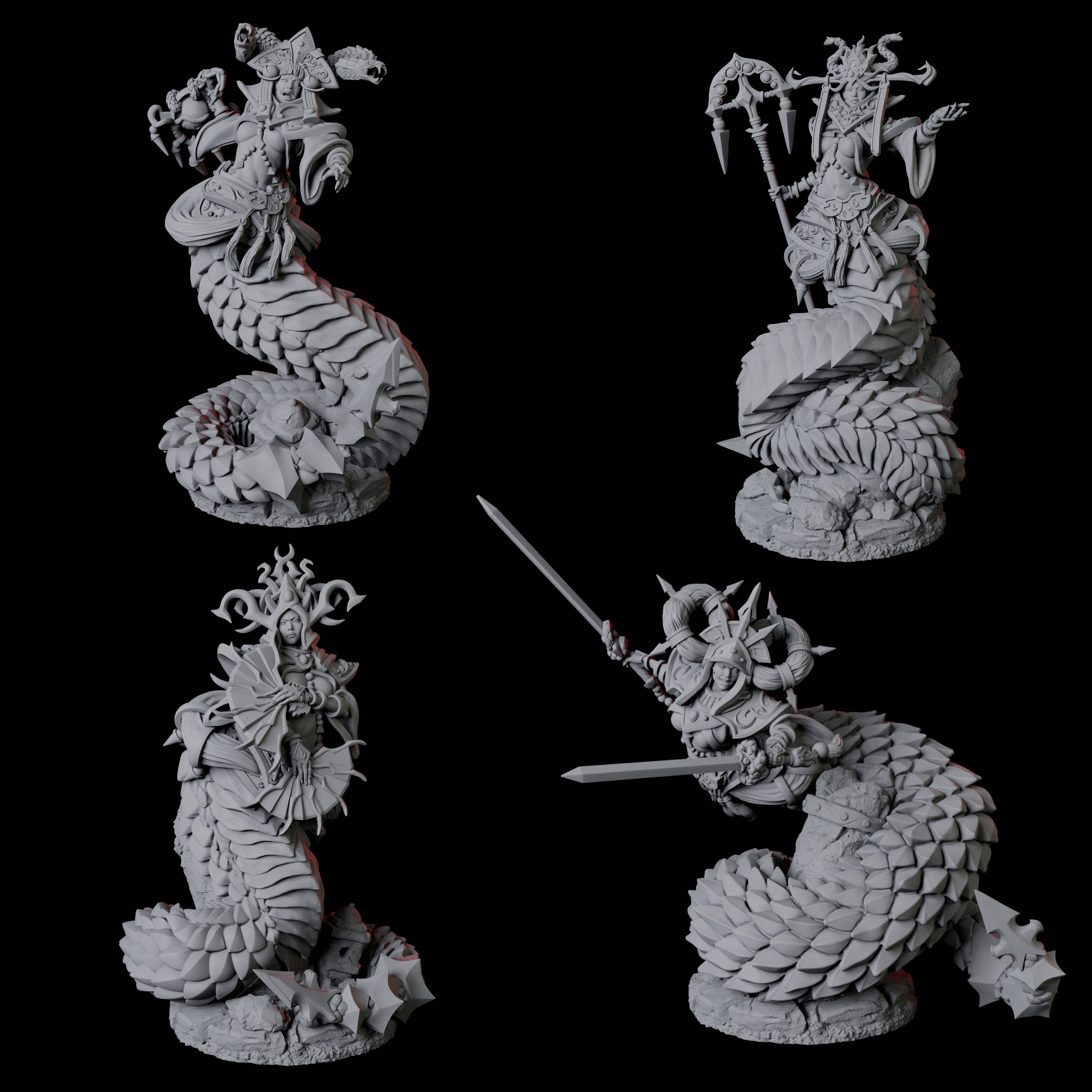 Four Shape-Shifting Yuan-Ti Abominations Miniature for Dungeons and Dragons, Pathfinder or other TTRPGs