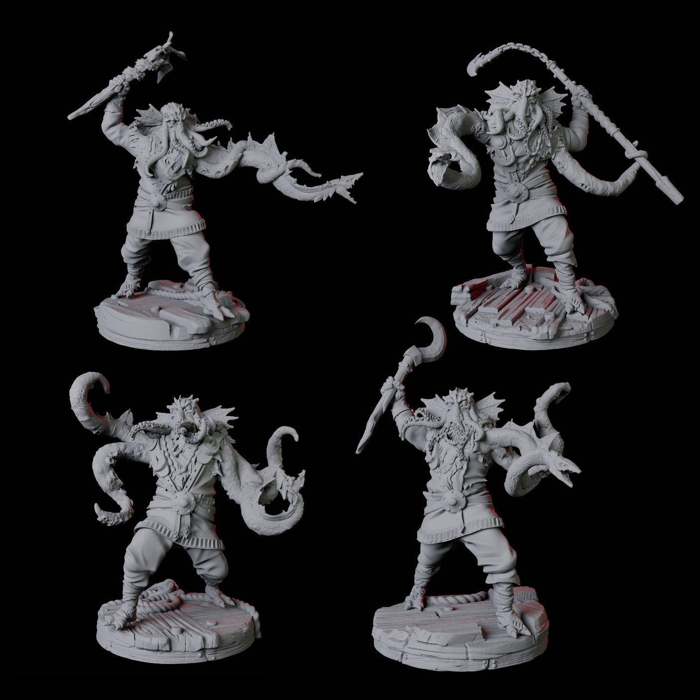 Four Sky Kraken Acolytes Miniature for Dungeons and Dragons, Pathfinder or other TTRPGs