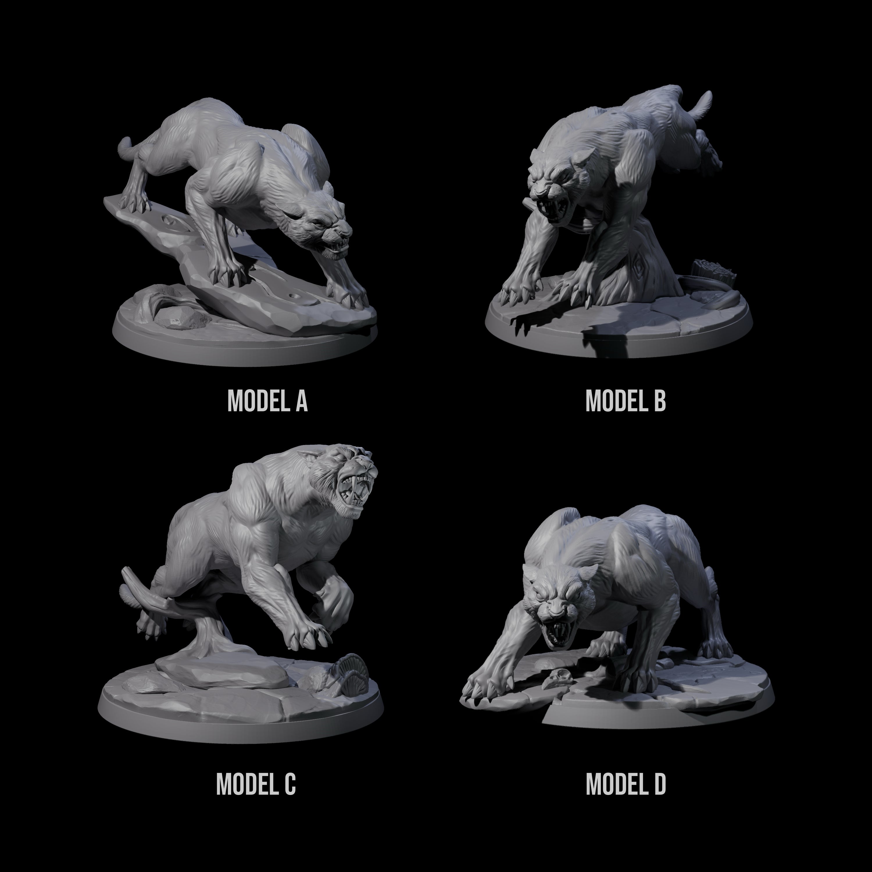 Four Slinking Panthers Miniature for Dungeons and Dragons, Pathfinder or other TTRPGs