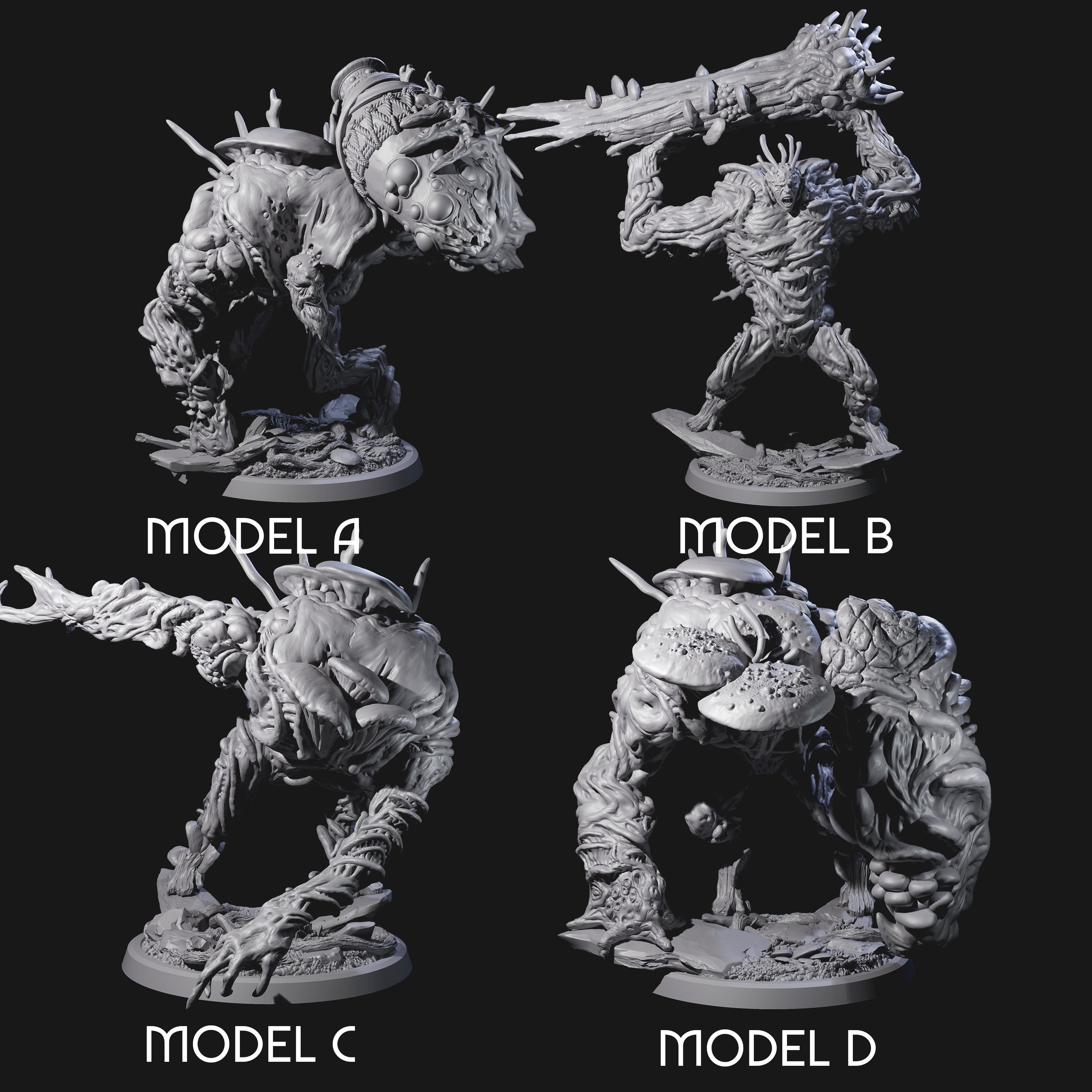 Four Smashing Myconid Brutes Miniature for Dungeons and Dragons, Pathfinder or other TTRPGs