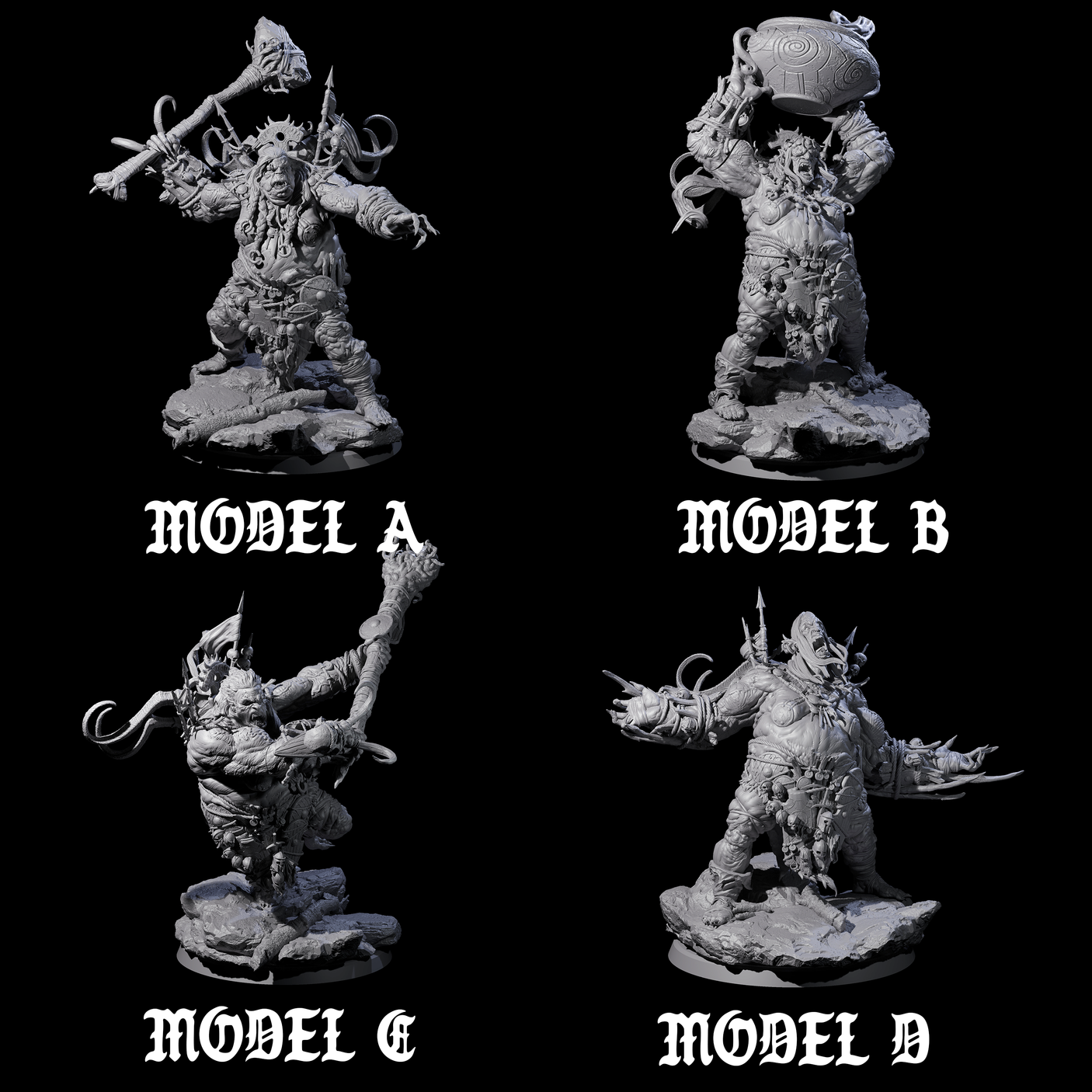 Four Spiky Hill Giant Matrons Miniature for Dungeons and Dragons, Pathfinder or other TTRPGs