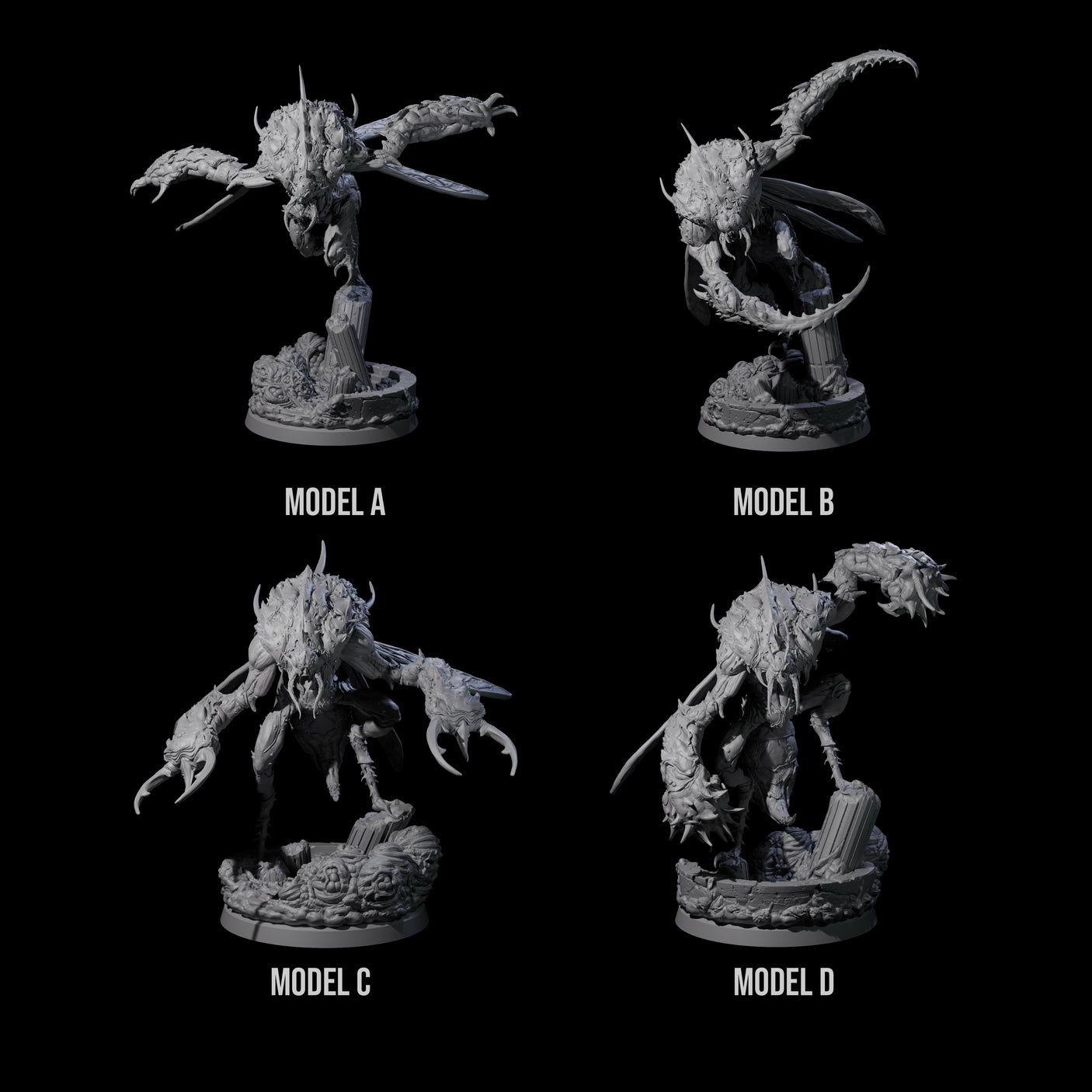 Four Springing Hive Sentinels Miniature for Dungeons and Dragons, Pathfinder or other TTRPGs
