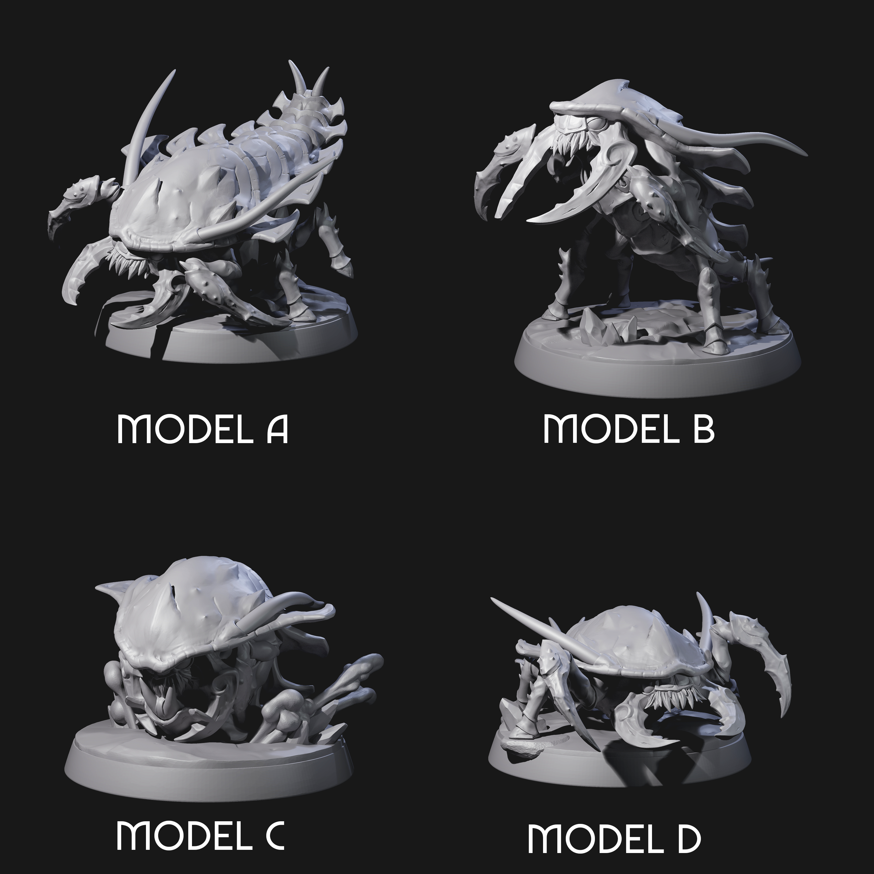 Four Squat Ankhegs Miniature for Dungeons and Dragons, Pathfinder or other TTRPGs