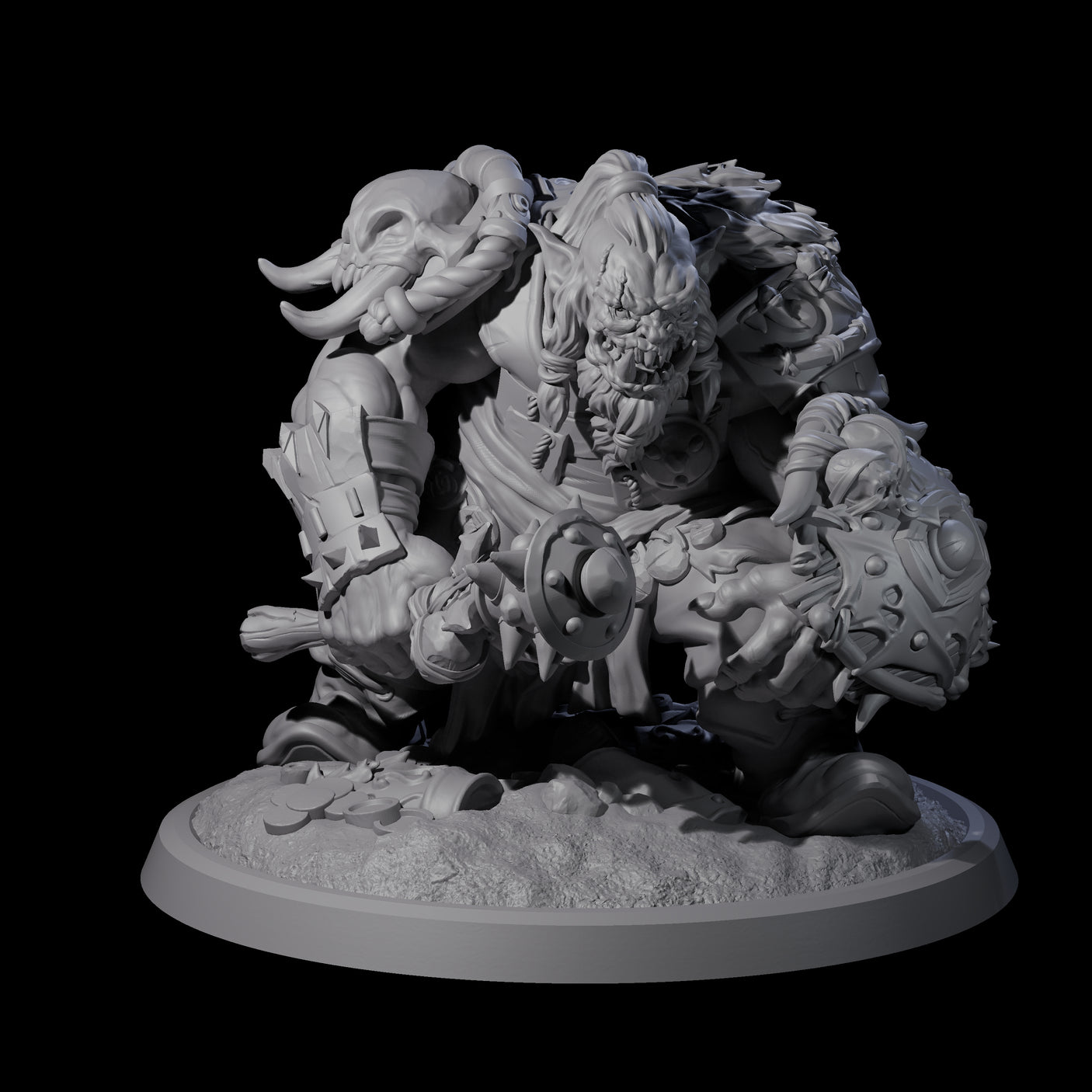 Four Squat Grinning Ogres Miniature for Dungeons and Dragons, Pathfinder or other TTRPGs