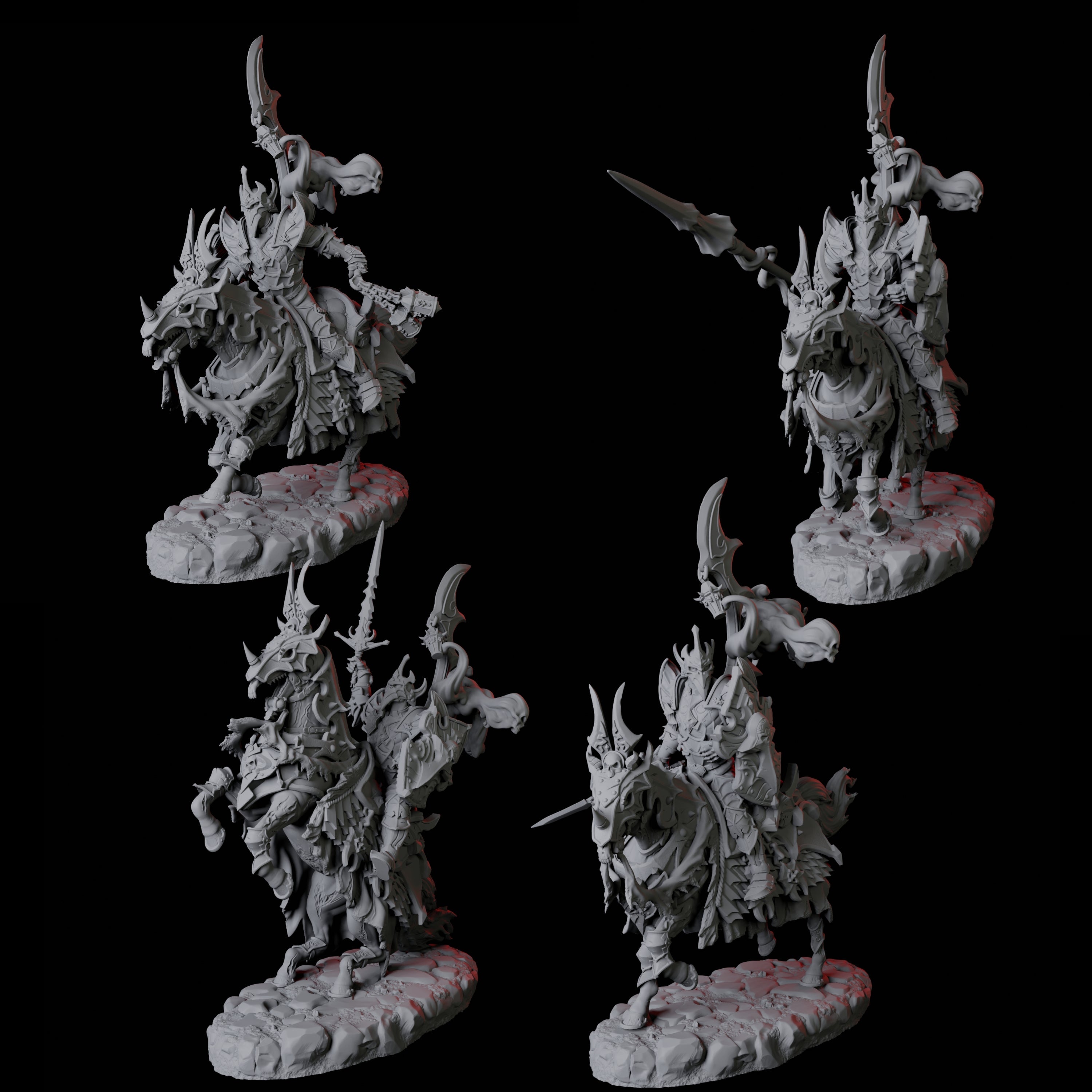 Four Stalking Mounted Revenants Miniature for Dungeons and Dragons, Pathfinder or other TTRPGs