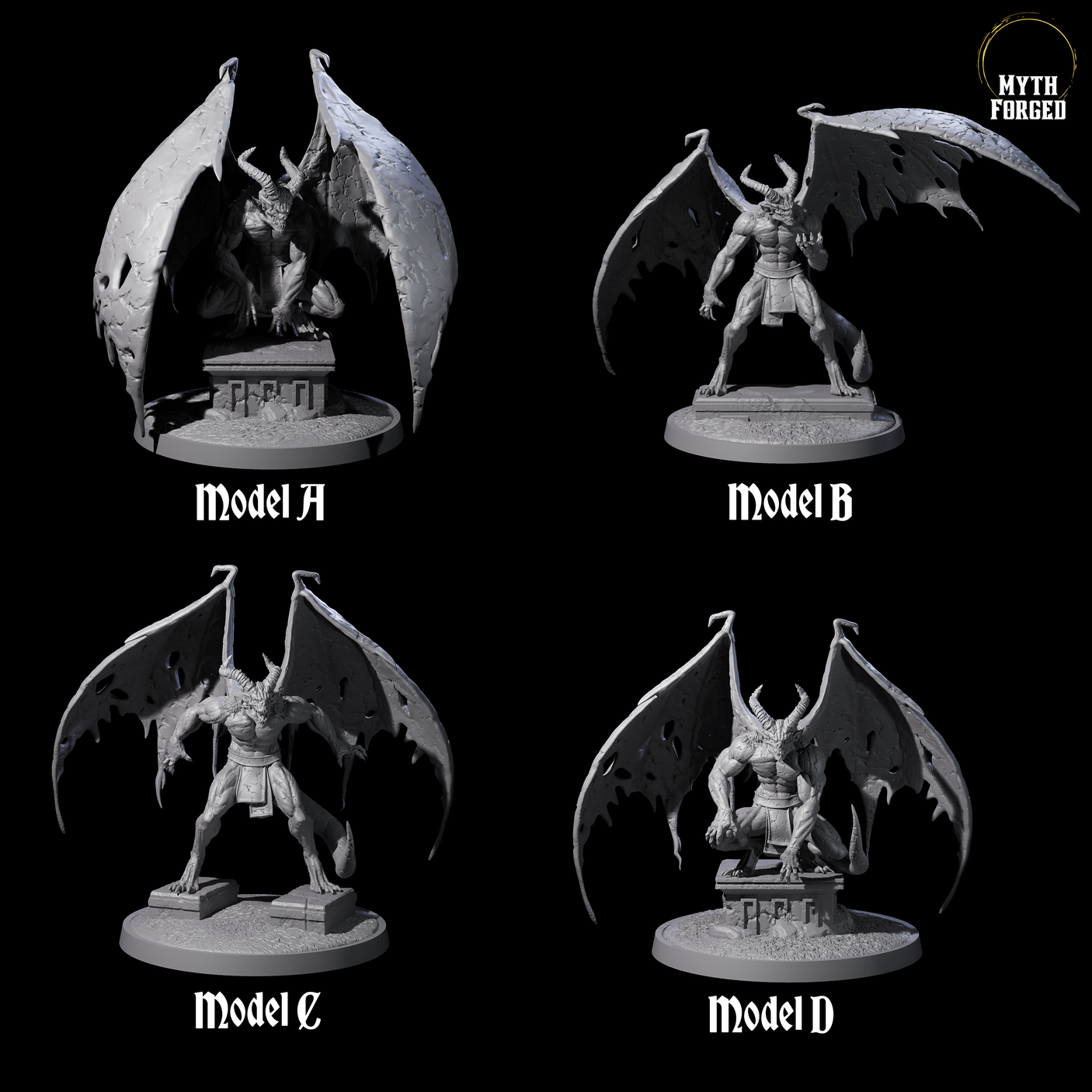 Four Static Gargoyles Miniature for Dungeons and Dragons, Pathfinder or other TTRPGs