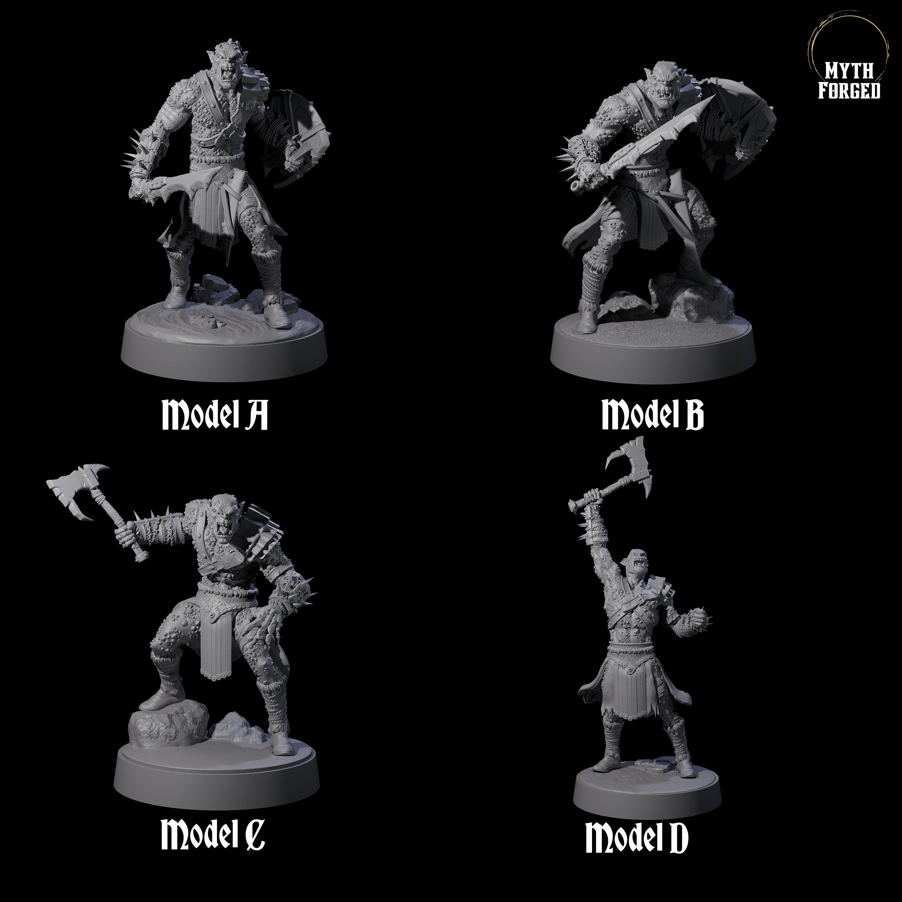 Four Stoneflesh Orcs Miniature for Dungeons and Dragons, Pathfinder or other TTRPGs