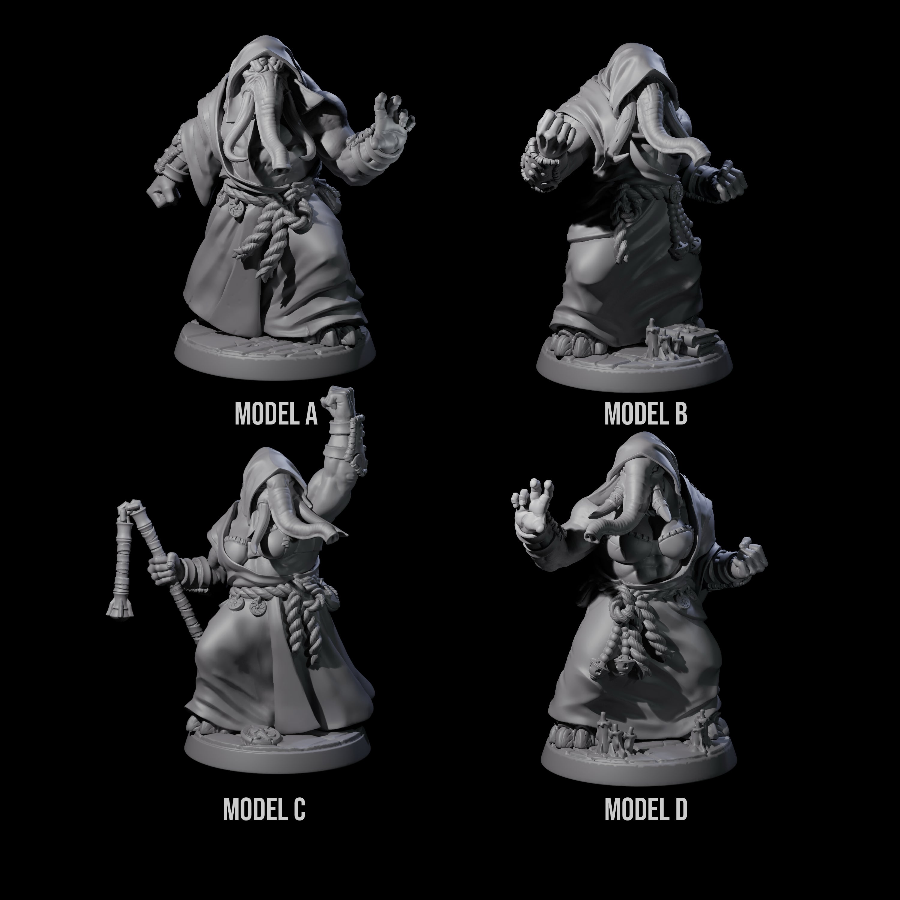 Four Striking Loxodon Monks Miniature for Dungeons and Dragons, Pathfinder or other TTRPGs