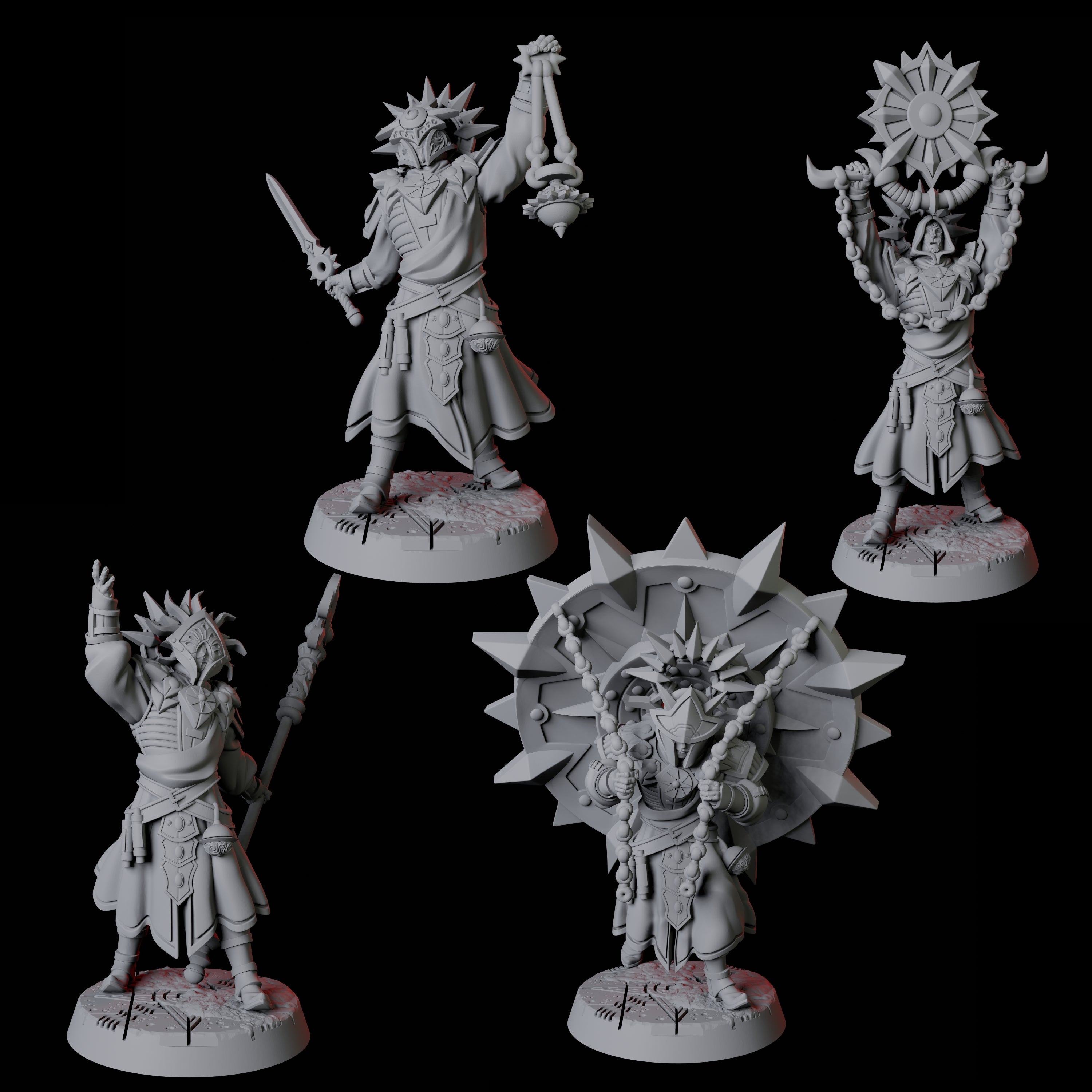 Four Sun Worshipping Cultists Miniature for Dungeons and Dragons, Pathfinder or other TTRPGs