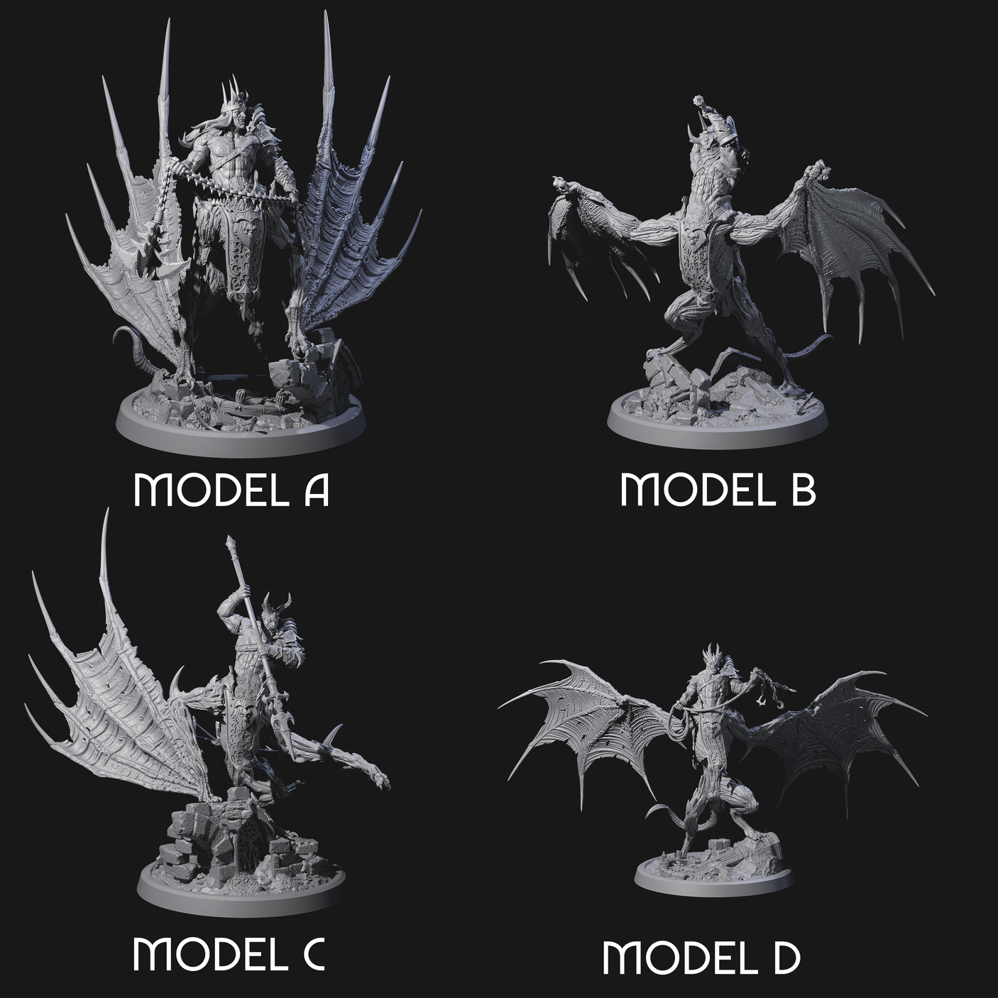 Four Swinging Bat-Like Cambions Miniature for Dungeons and Dragons, Pathfinder or other TTRPGs