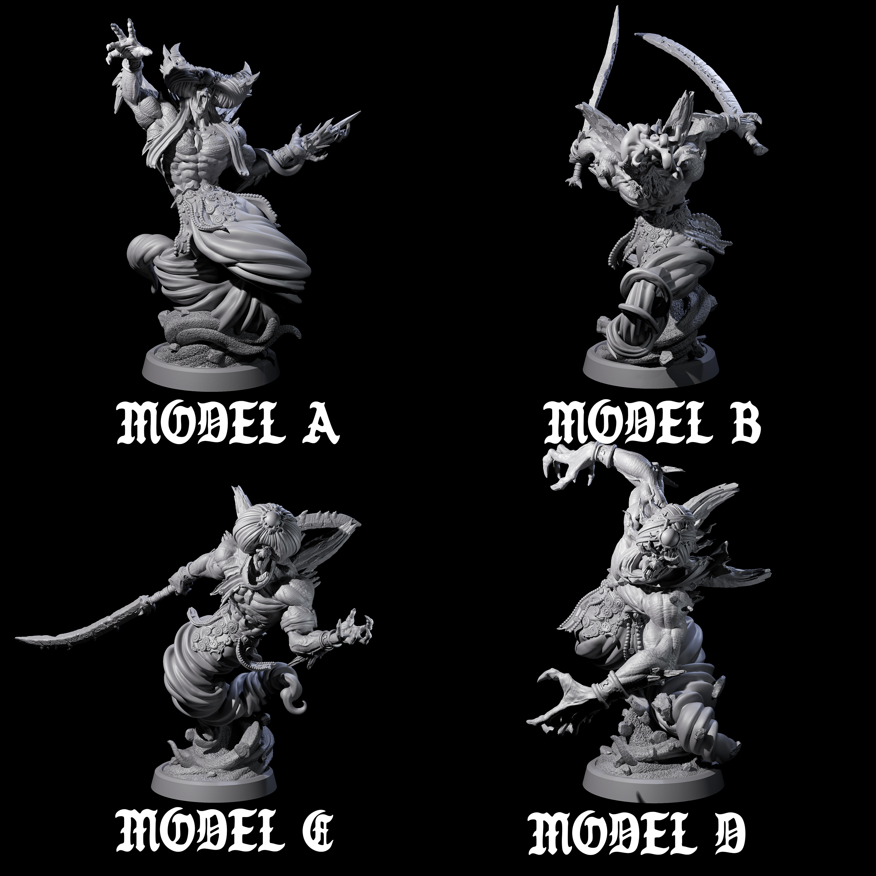 Four Swirling Efreeti Miniature for Dungeons and Dragons, Pathfinder or other TTRPGs