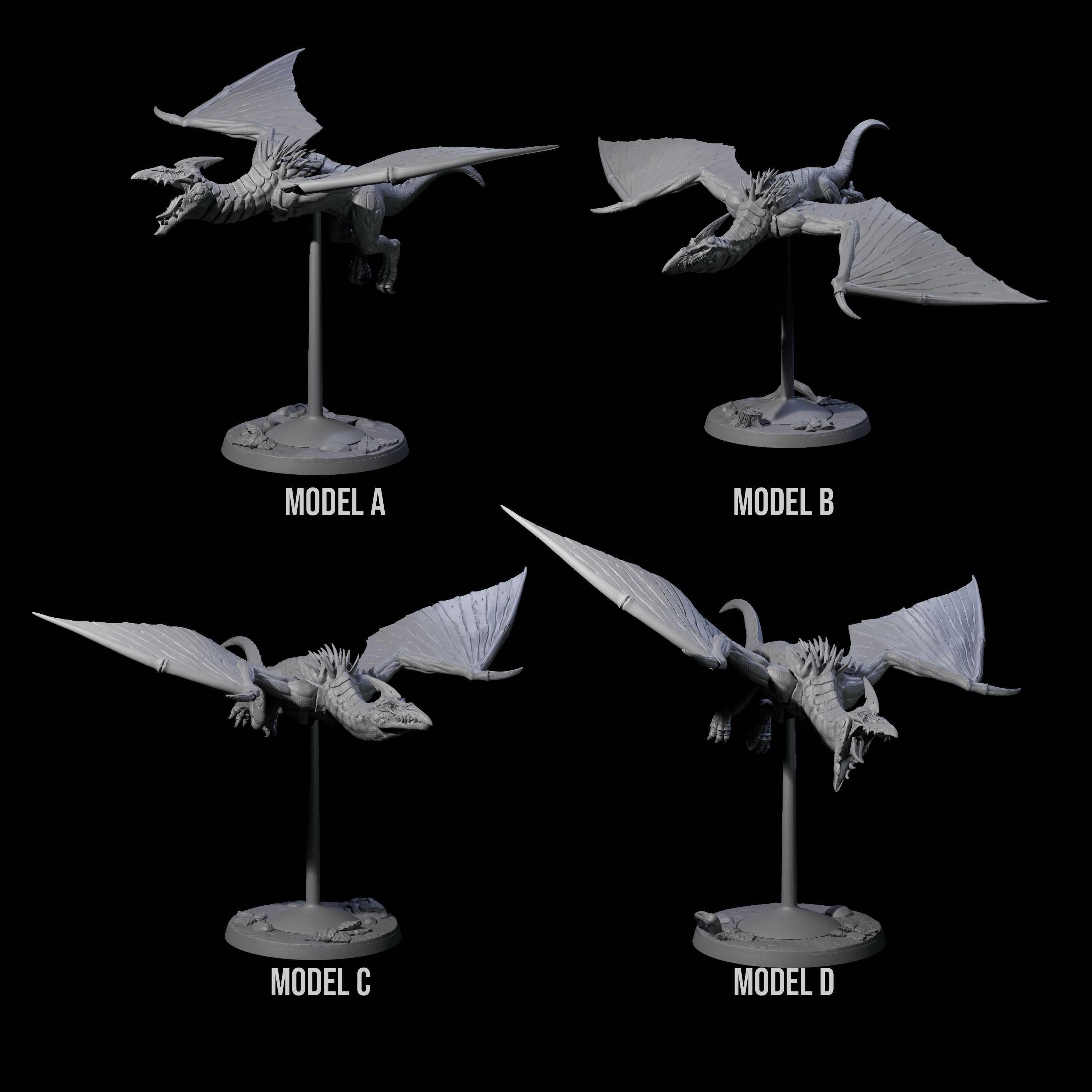Four Swooping Pteranodons Miniature for Dungeons and Dragons, Pathfinder or other TTRPGs