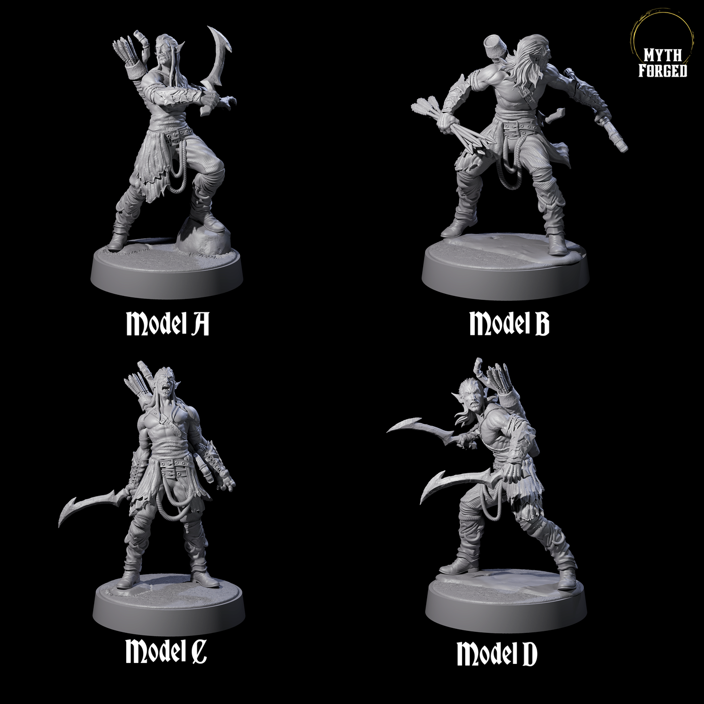 Four Tormented Eyeless Drow Miniature for Dungeons and Dragons, Pathfinder or other TTRPGs