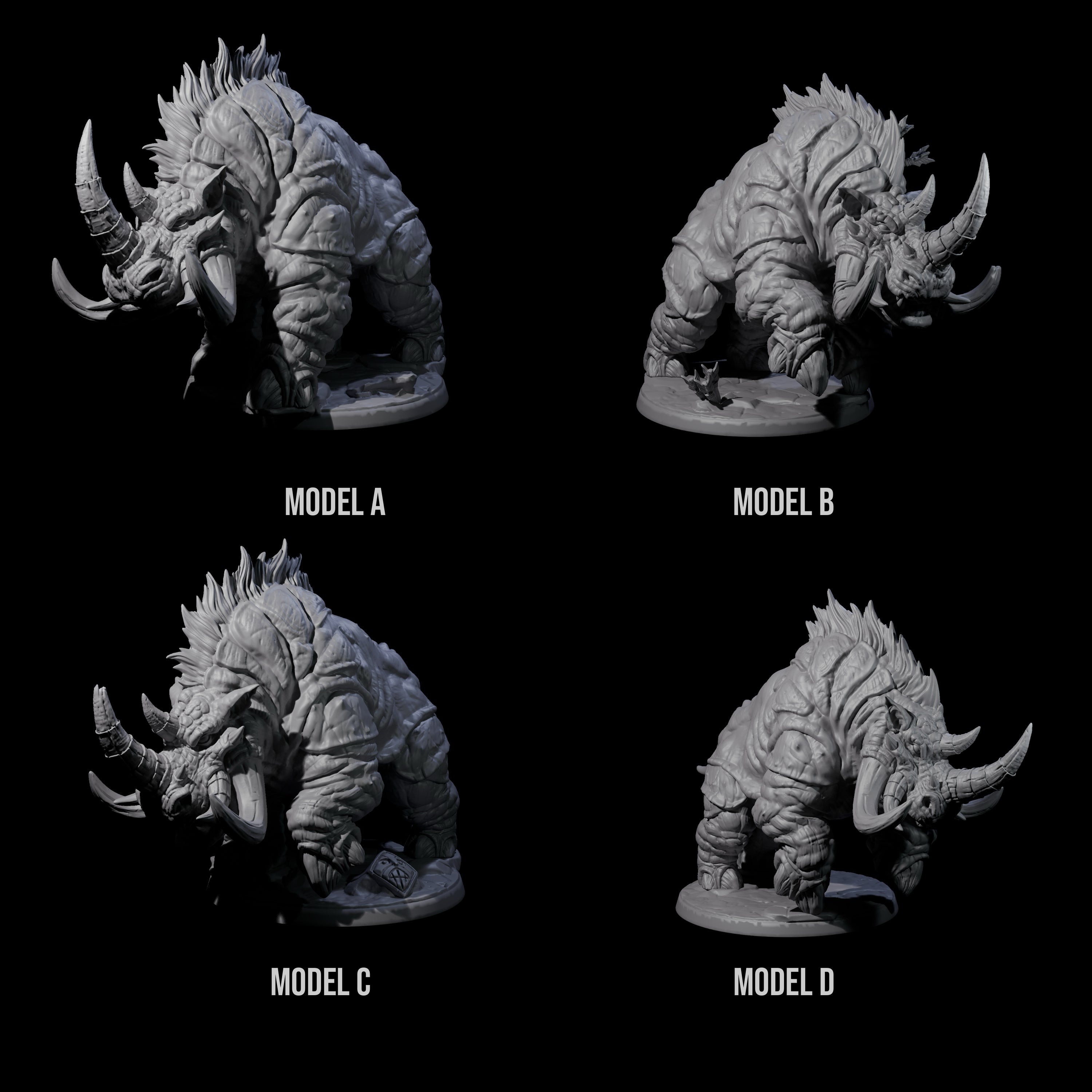 Four Tundra Rhinos Miniature for Dungeons and Dragons, Pathfinder or other TTRPGs