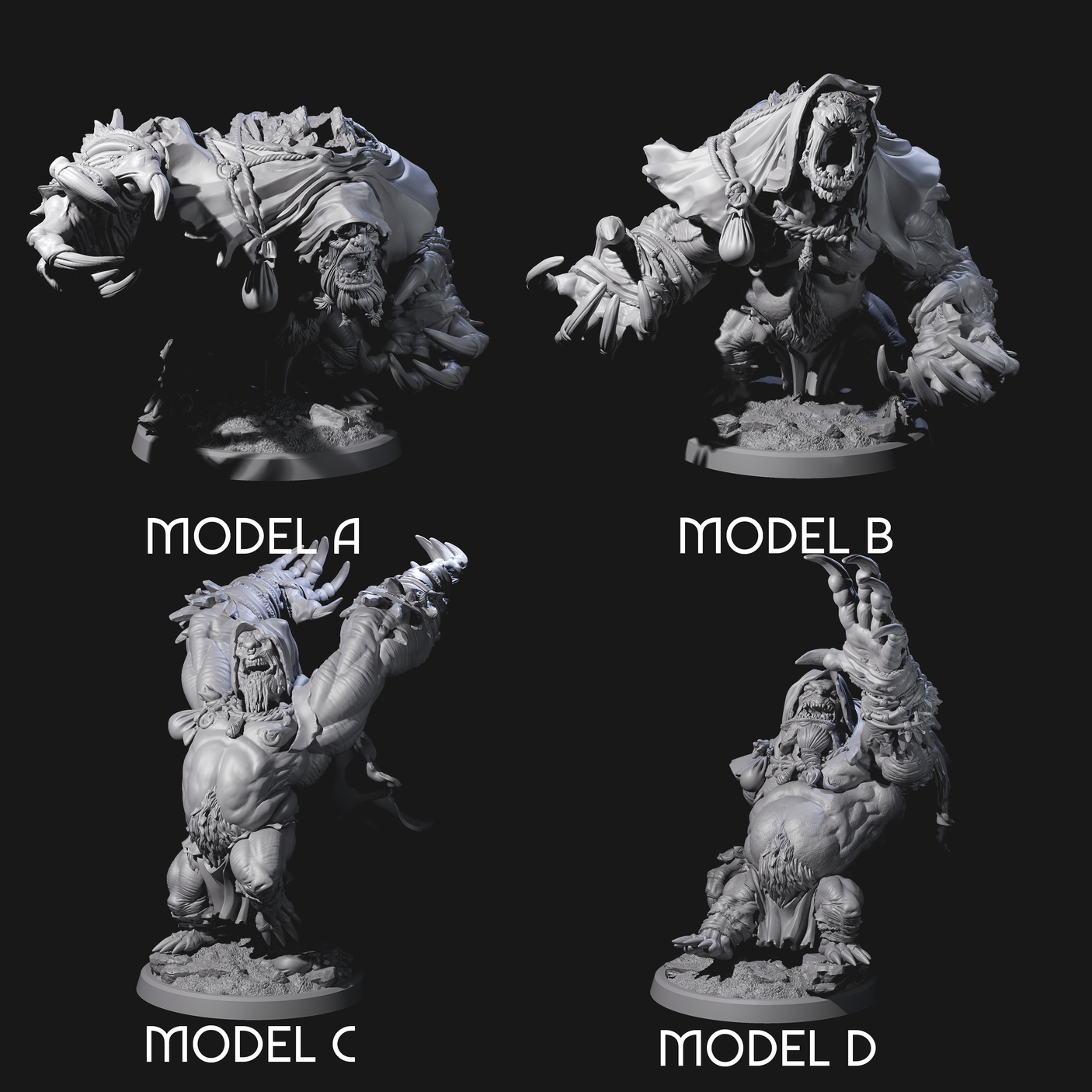 Four Twisted Fomorians Miniature for Dungeons and Dragons, Pathfinder or other TTRPGs